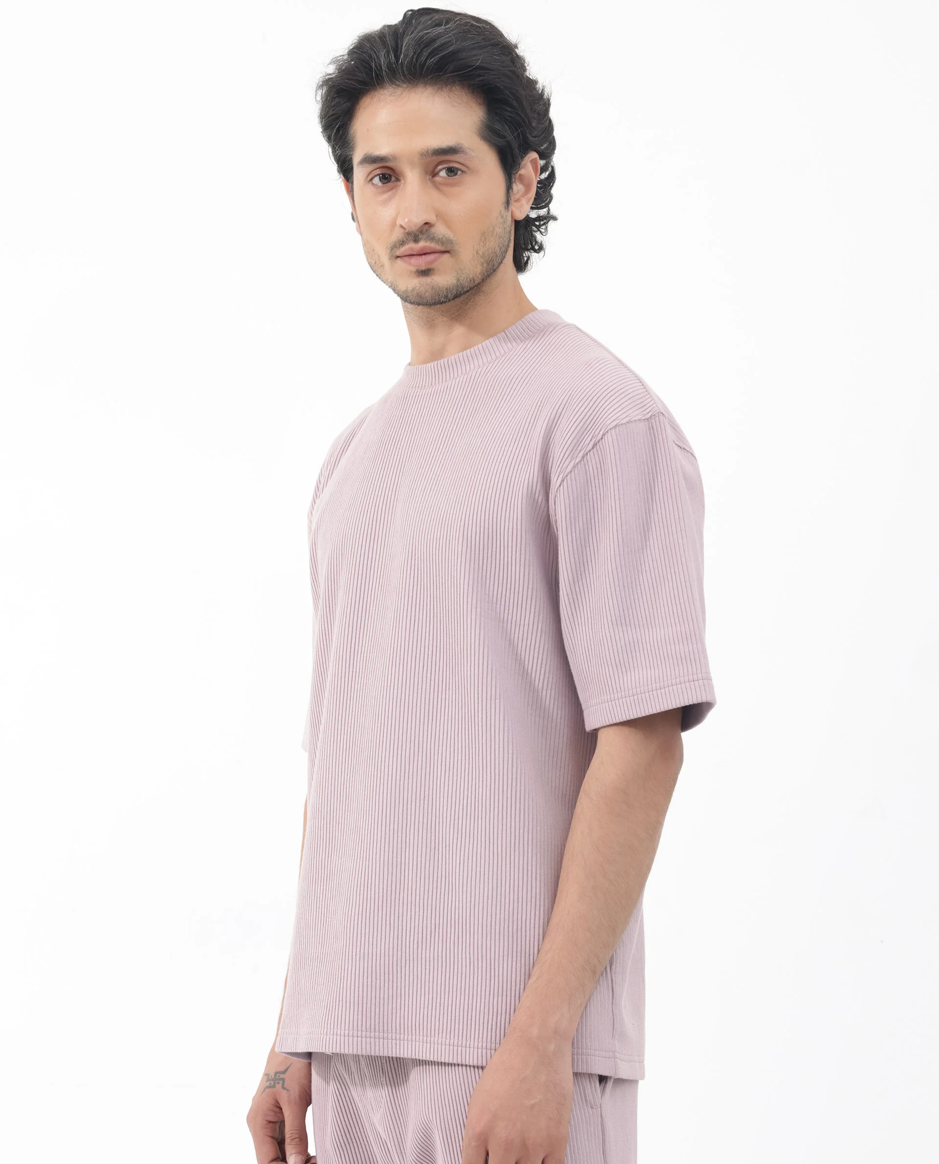 Rare Rabbit Men's Breet Dusky Purple Cotton Textured Oversized Fit Half Sleeve Crew Neck T-Shirt - Image 9