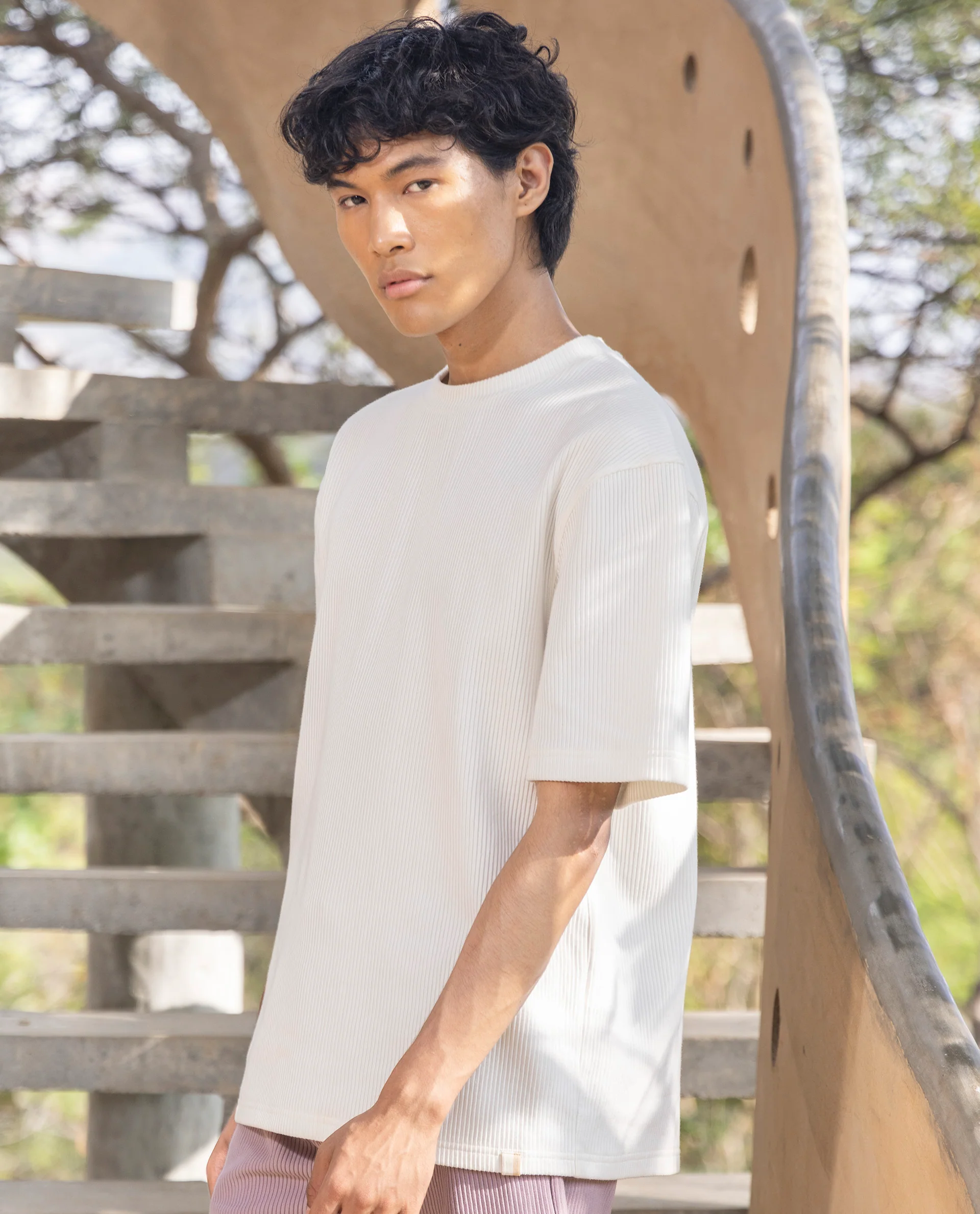 Rare Rabbit Men's Breet White Cotton Plain Oversized Fit Half Sleeve Crew Neck T-Shirt - Image 5