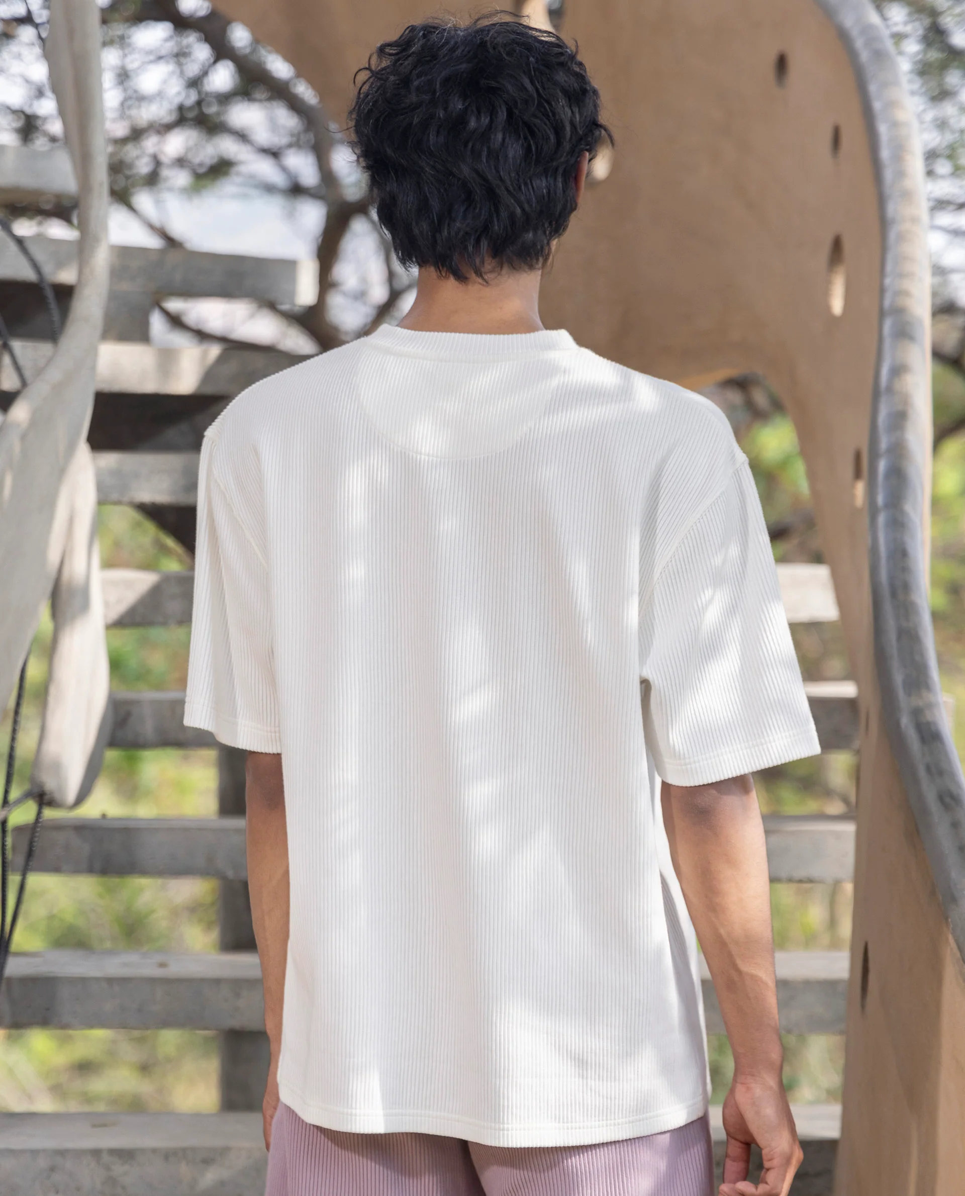 Rare Rabbit Men's Breet White Cotton Plain Oversized Fit Half Sleeve Crew Neck T-Shirt - Image 6