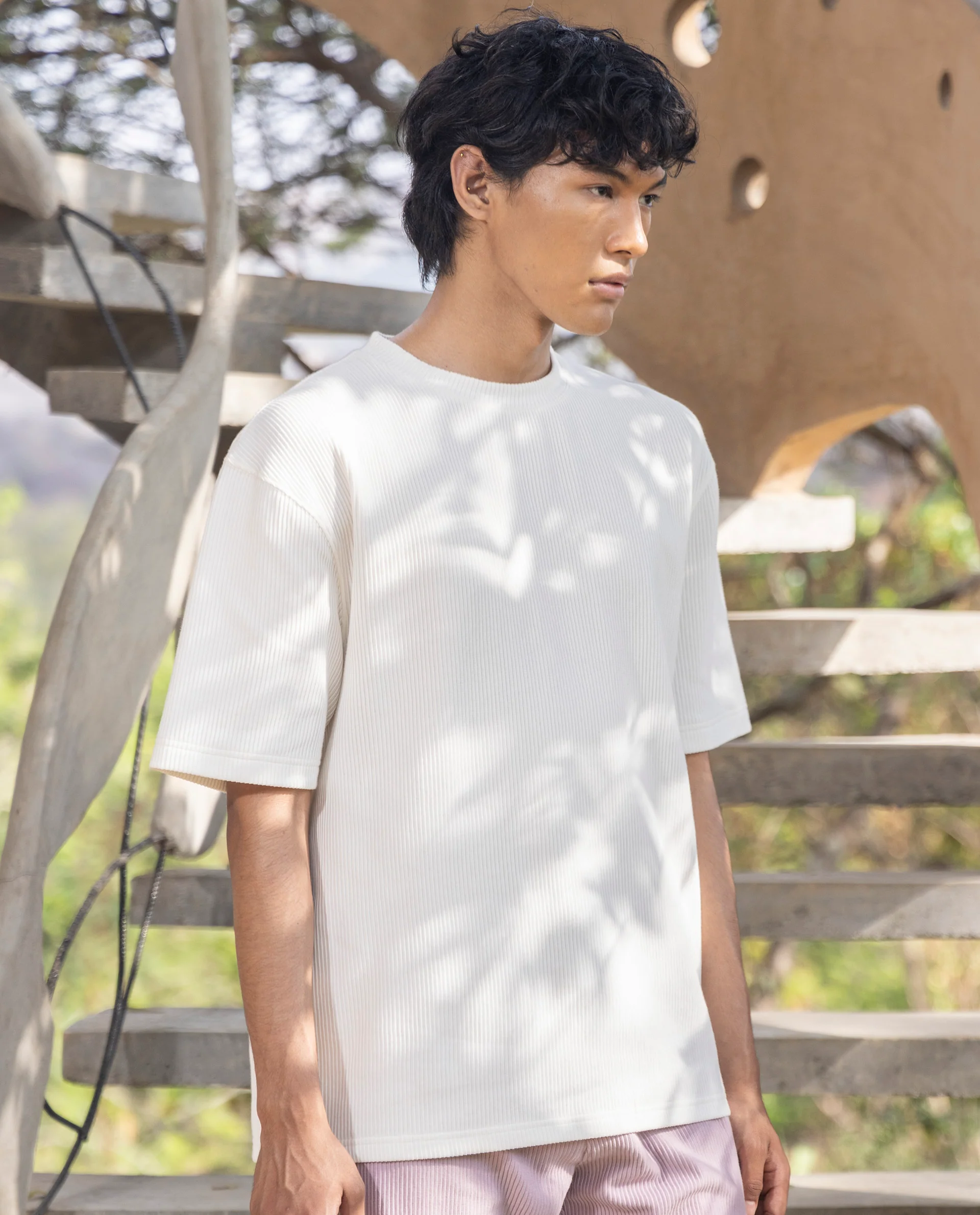 Rare Rabbit Men's Breet White Cotton Plain Oversized Fit Half Sleeve Crew Neck T-Shirt - Image 7
