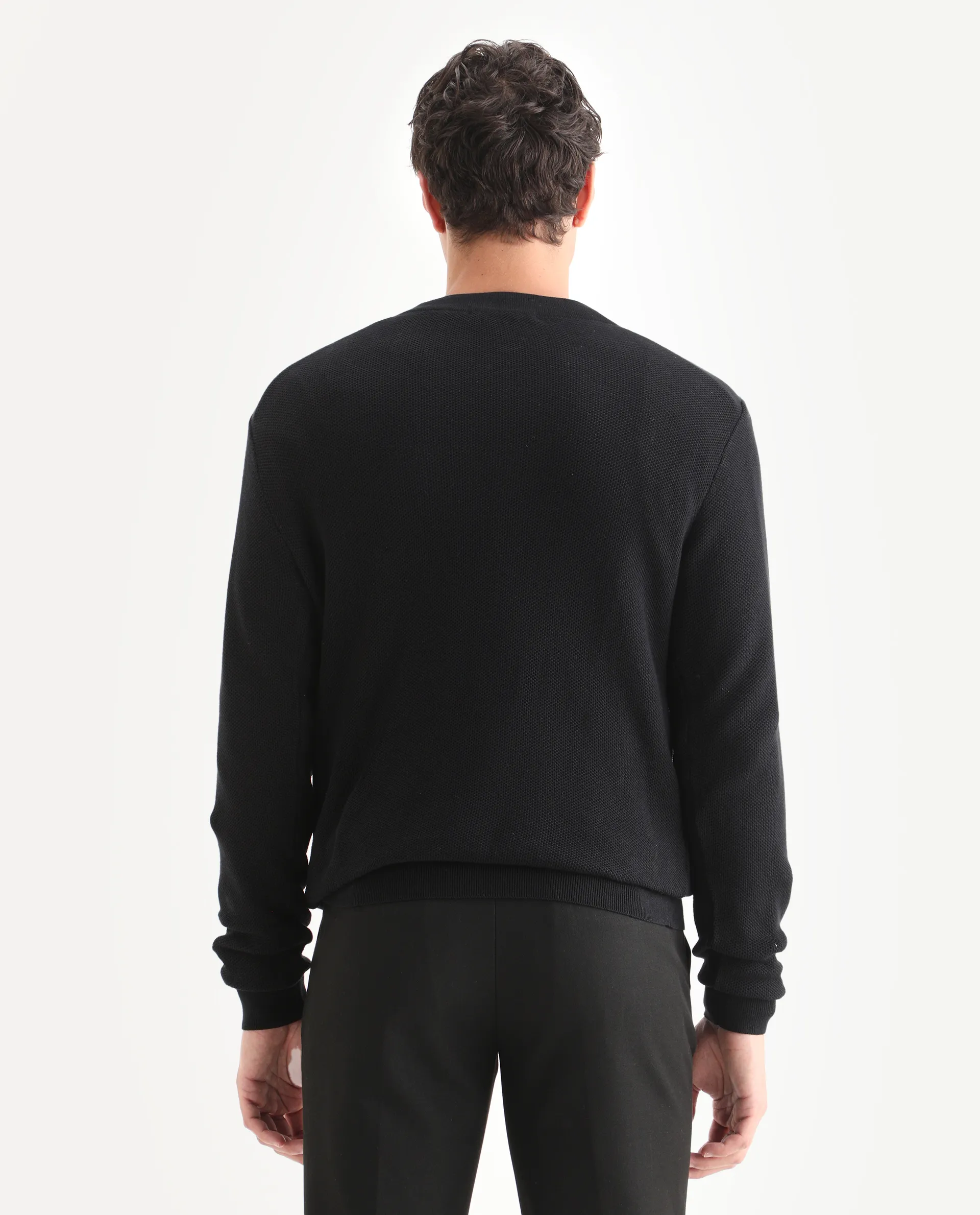 Rare Rabbit Men's Breeze Black Cotton Plain Regular Fit Full Sleeve V-Neck Sweater - Image 7