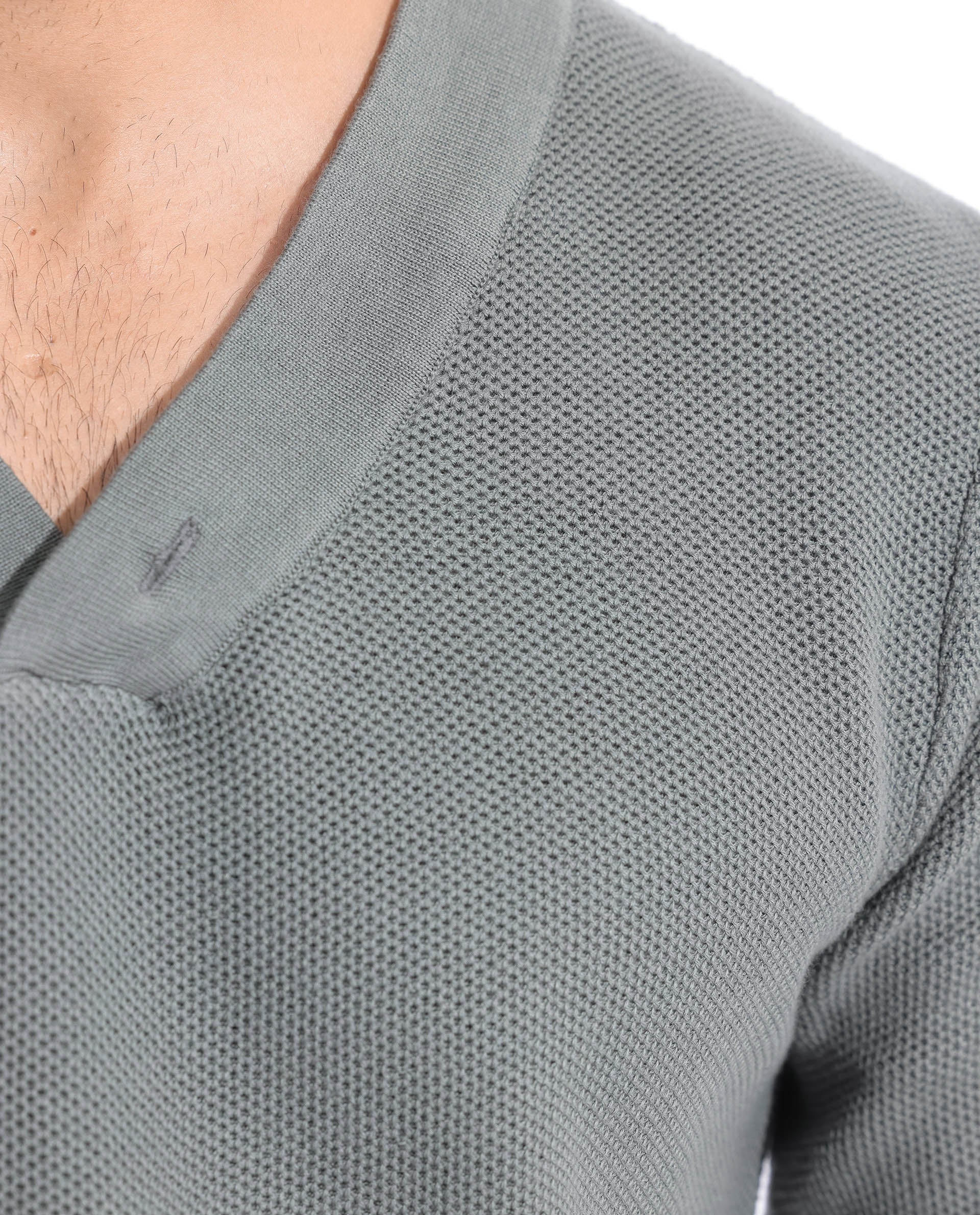 Rare Rabbit Men's Breeze Green Cotton Plain Regular Fit Full Sleeve V-Neck Sweater - Image 4