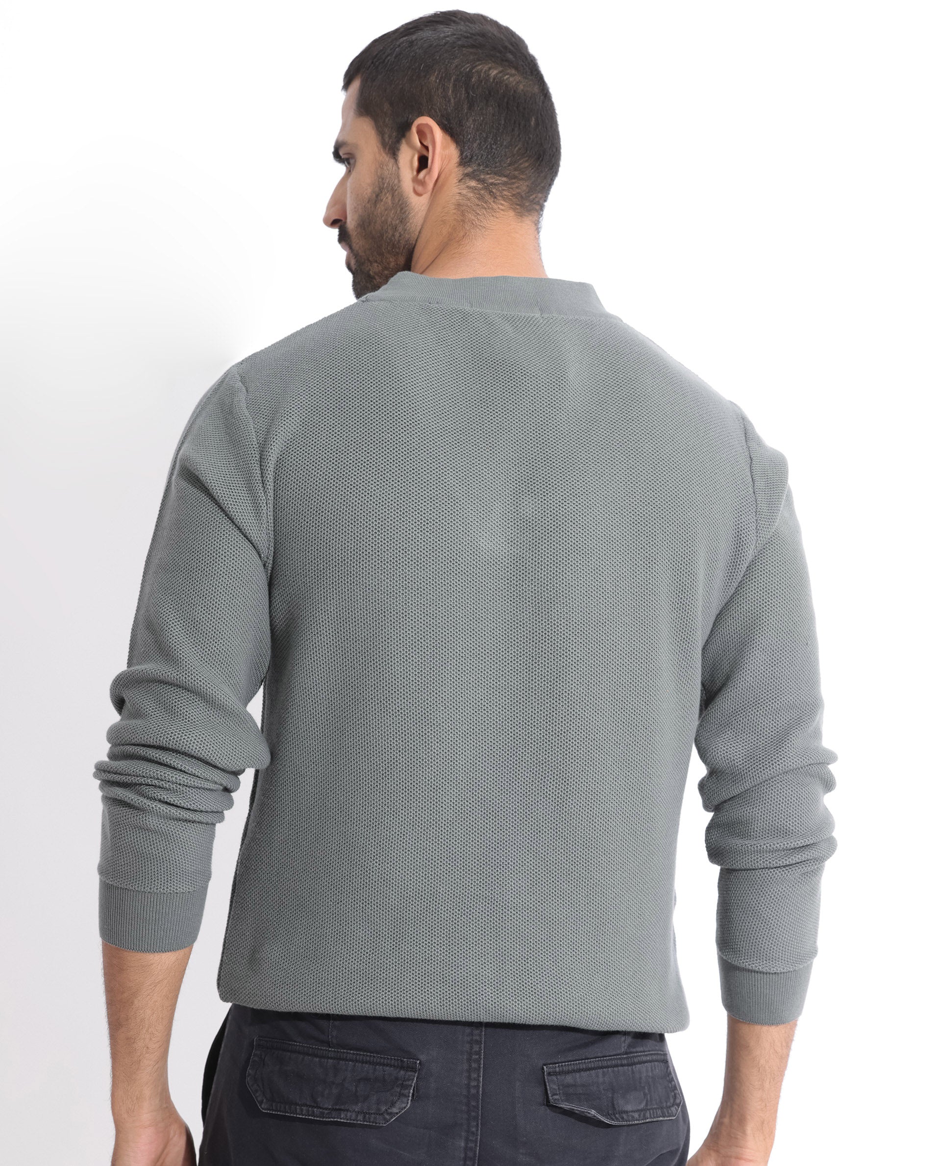 Rare Rabbit Men's Breeze Green Cotton Plain Regular Fit Full Sleeve V-Neck Sweater - Image 9