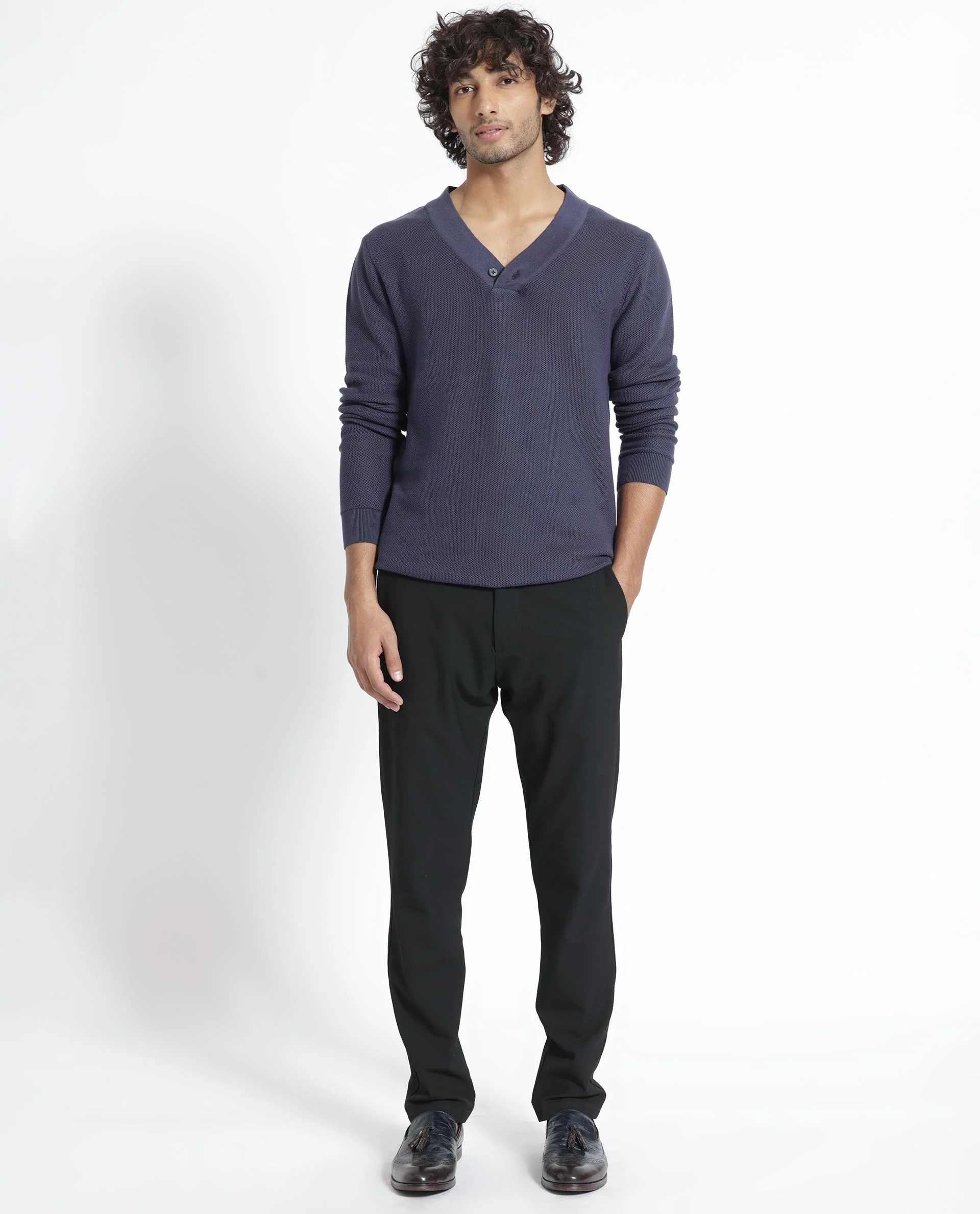 Rare Rabbit Men's Breeze Purple Cotton Plain Regular Fit Full Sleeve V-Neck Sweater - Image 10