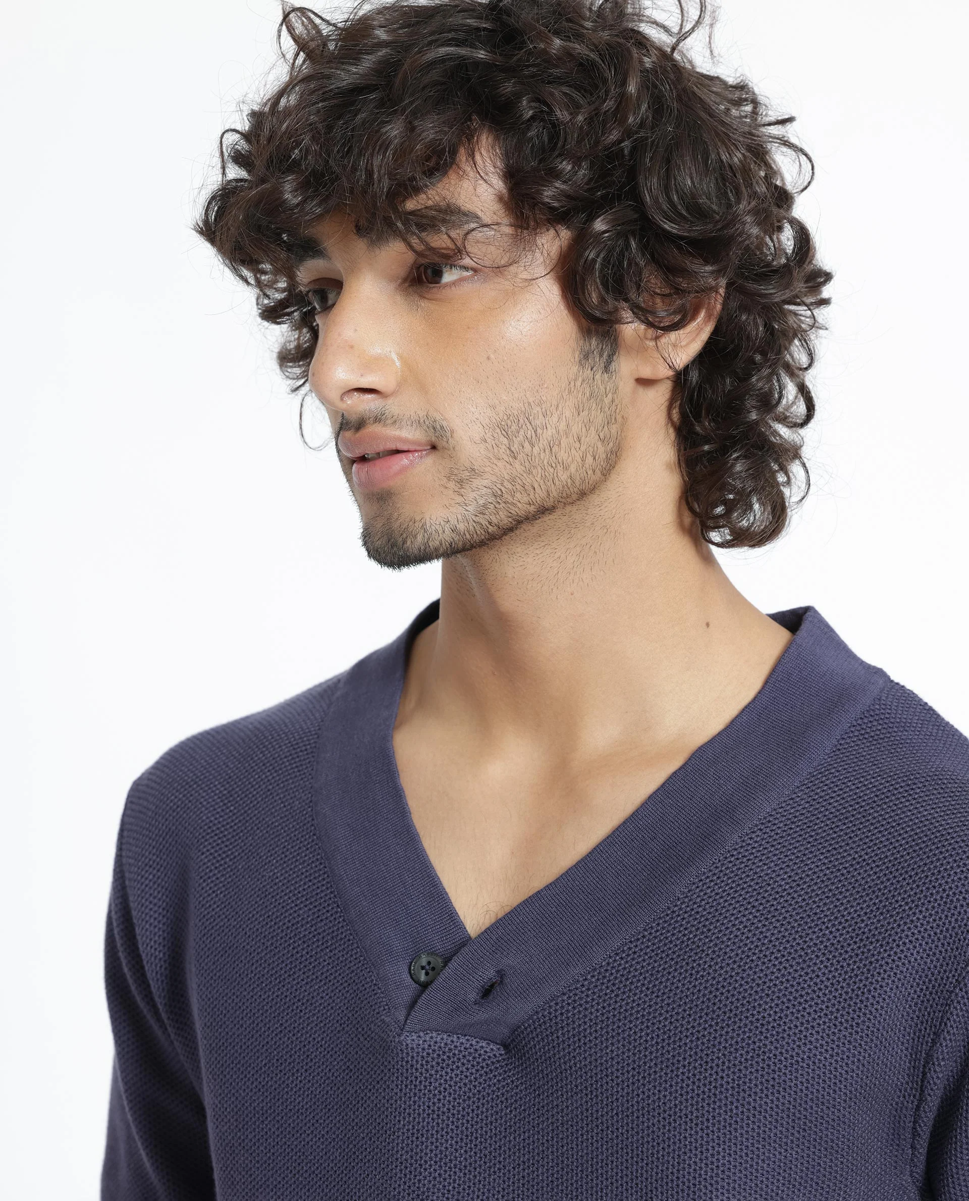 Rare Rabbit Men's Breeze Purple Cotton Plain Regular Fit Full Sleeve V-Neck Sweater - Image 13