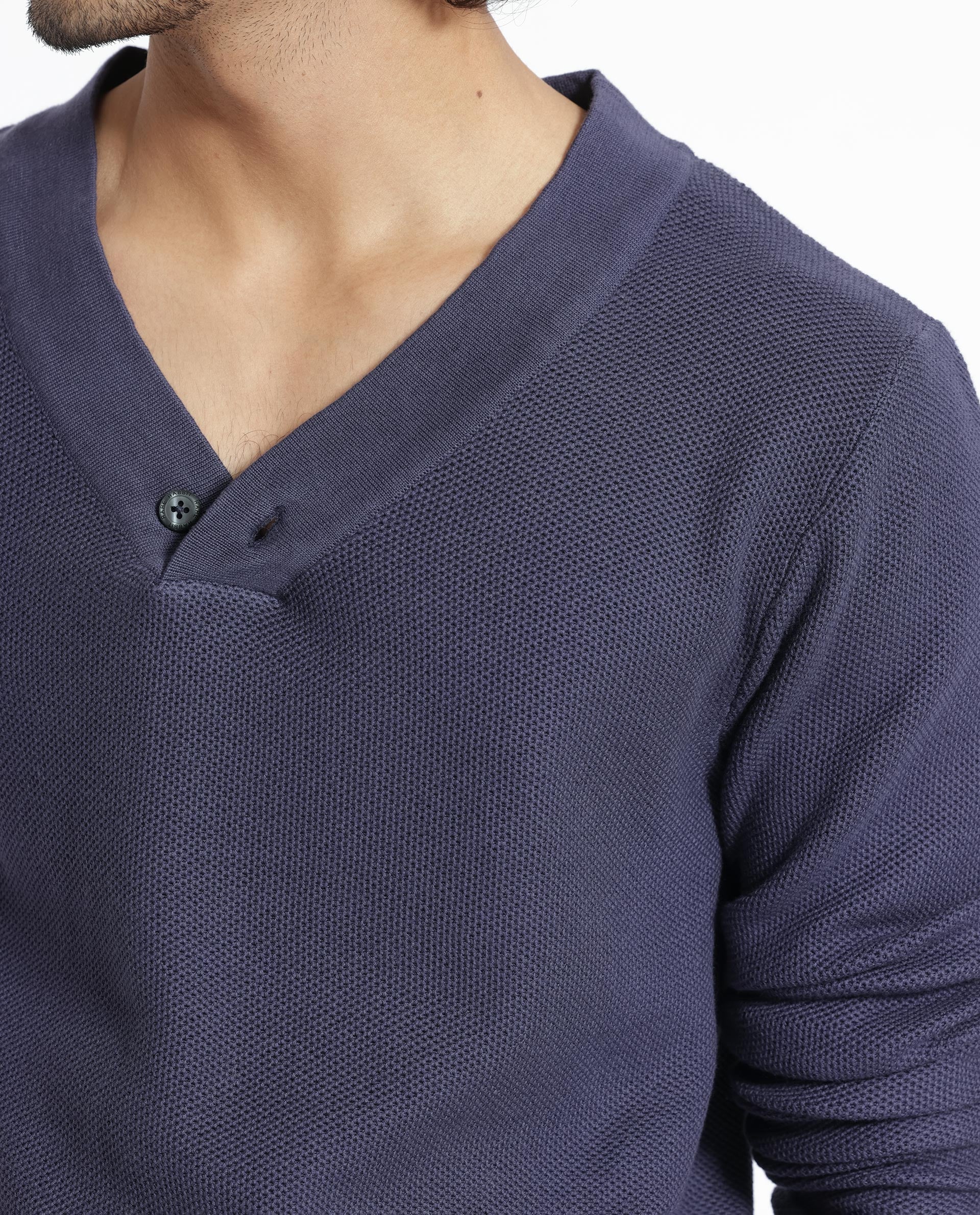 Rare Rabbit Men's Breeze Purple Cotton Plain Regular Fit Full Sleeve V-Neck Sweater - Image 16