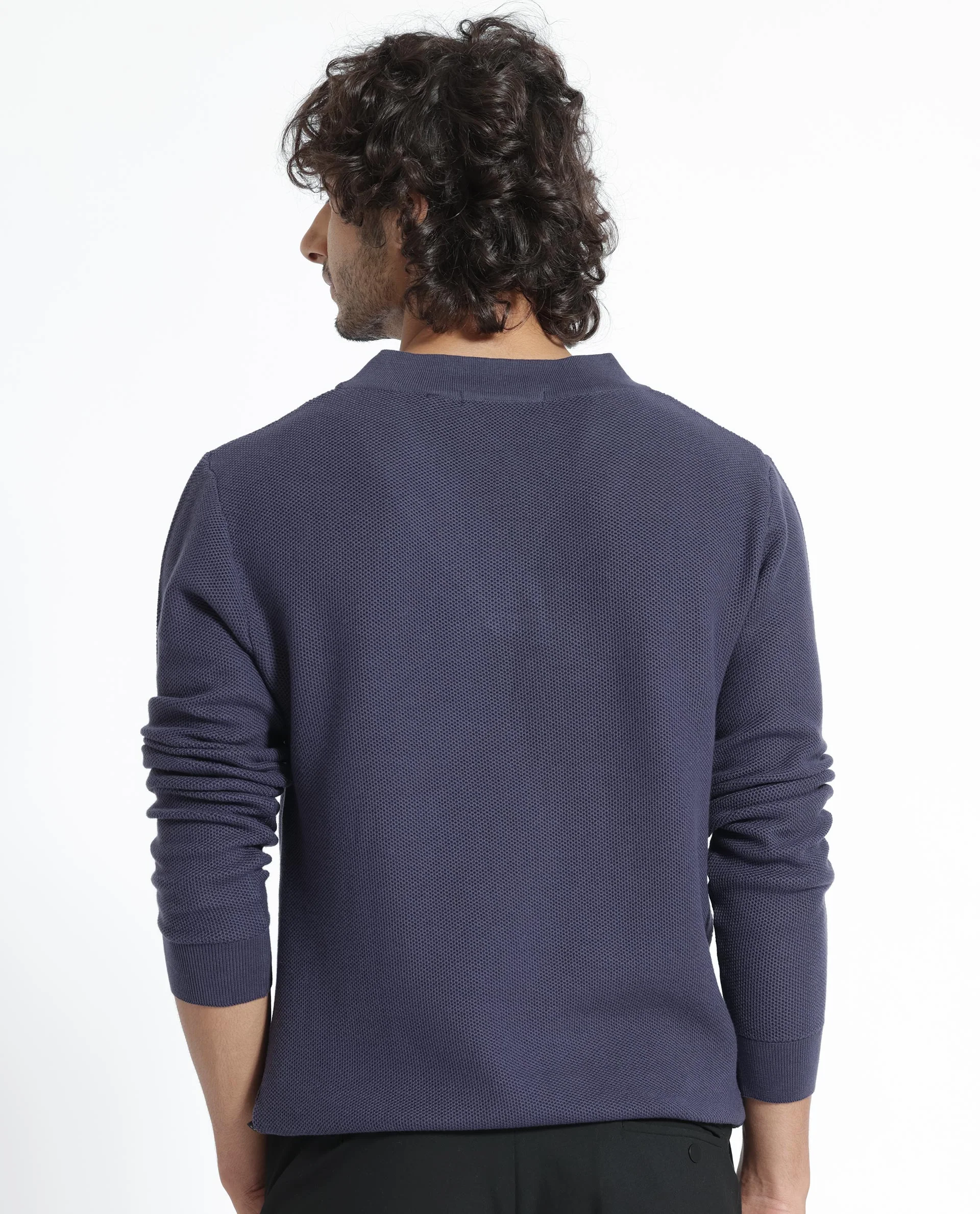 Rare Rabbit Men's Breeze Purple Cotton Plain Regular Fit Full Sleeve V-Neck Sweater - Image 5
