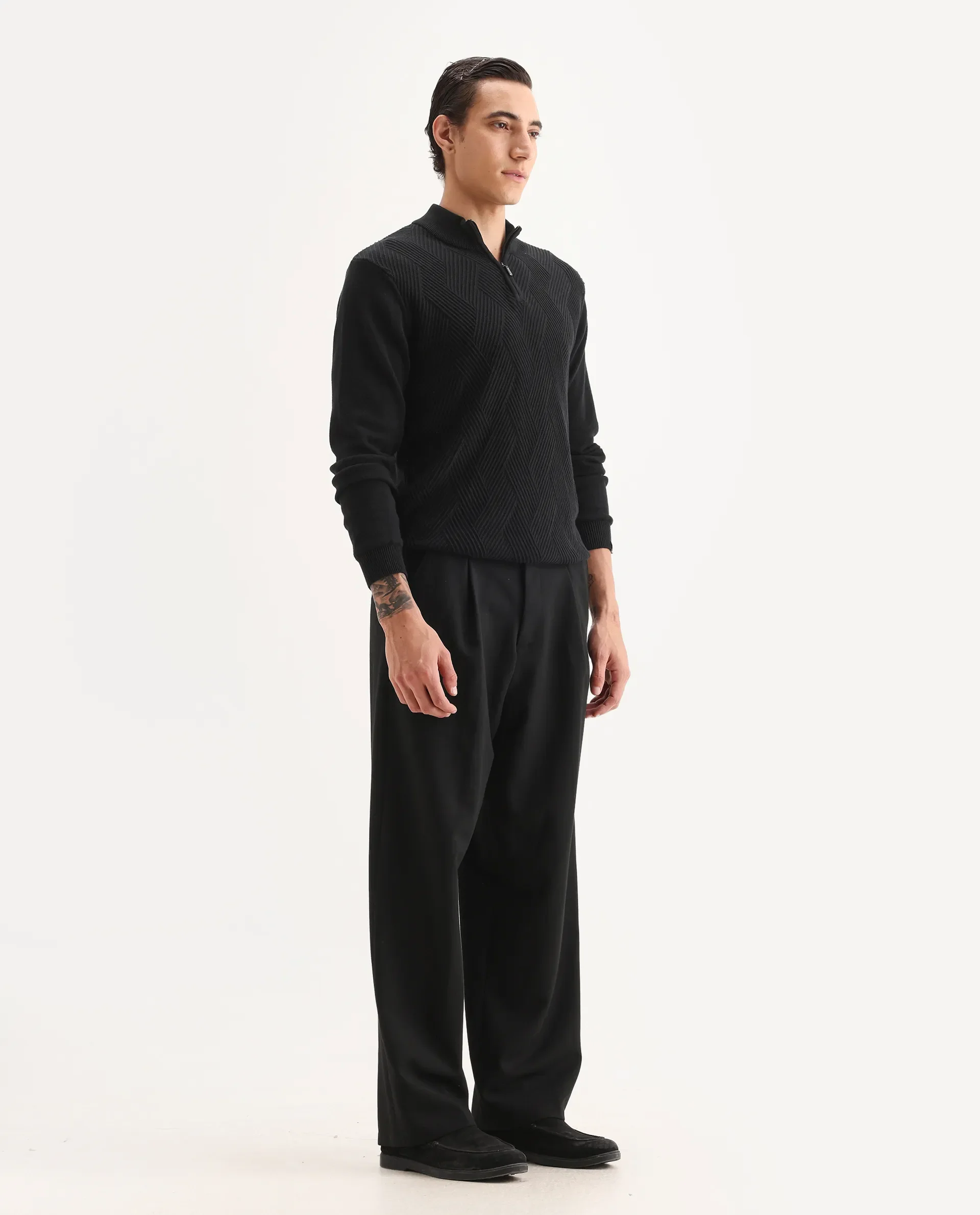 Rare Rabbit Men's Brelint Black Cotton Blend Plain Relaxed Fit Trouser - Image 7