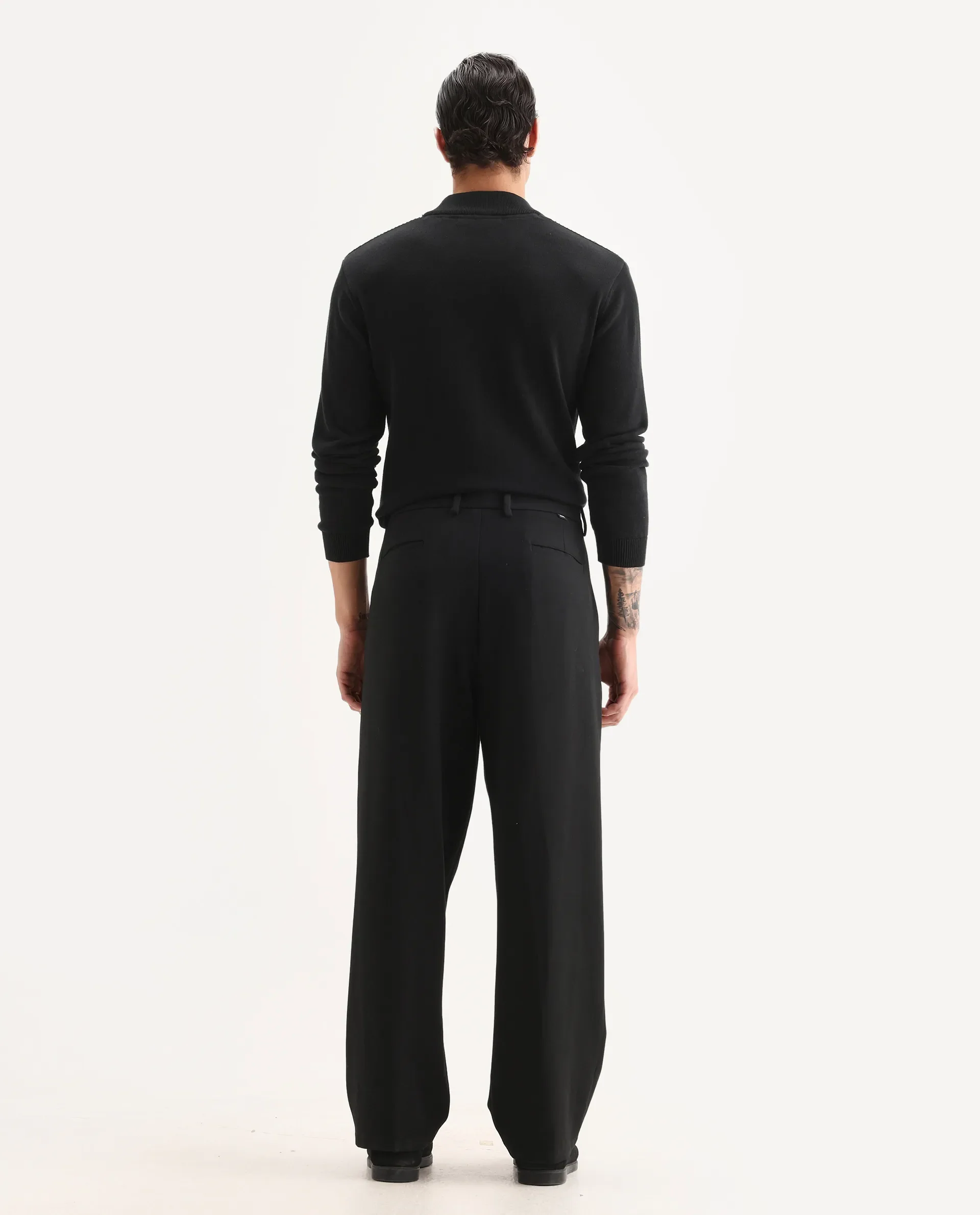 Rare Rabbit Men's Brelint Black Cotton Blend Plain Relaxed Fit Trouser - Image 8