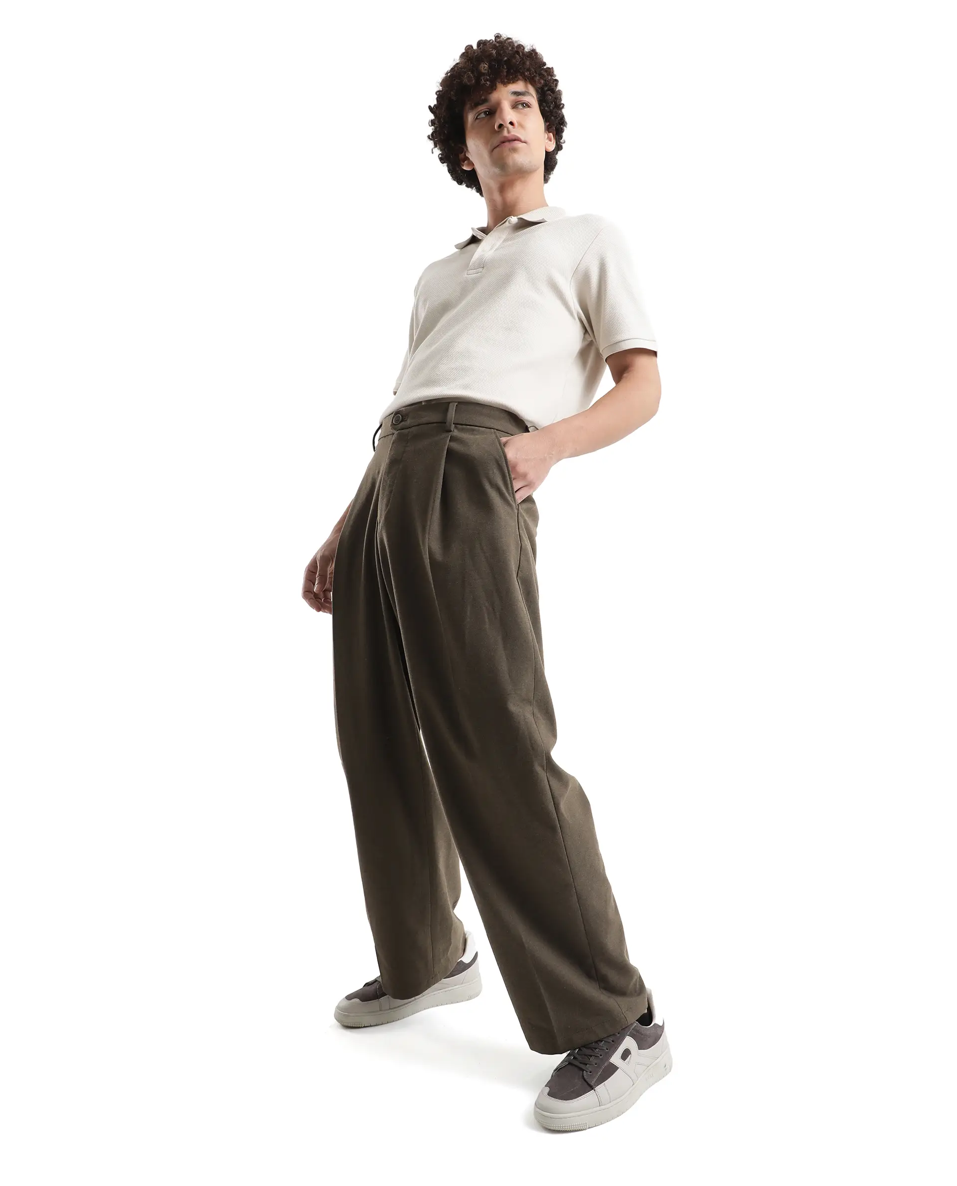 Rare Rabbit Men's Brelint Brown Cotton Blend Plain Relaxed Fit Trouser - Image 2