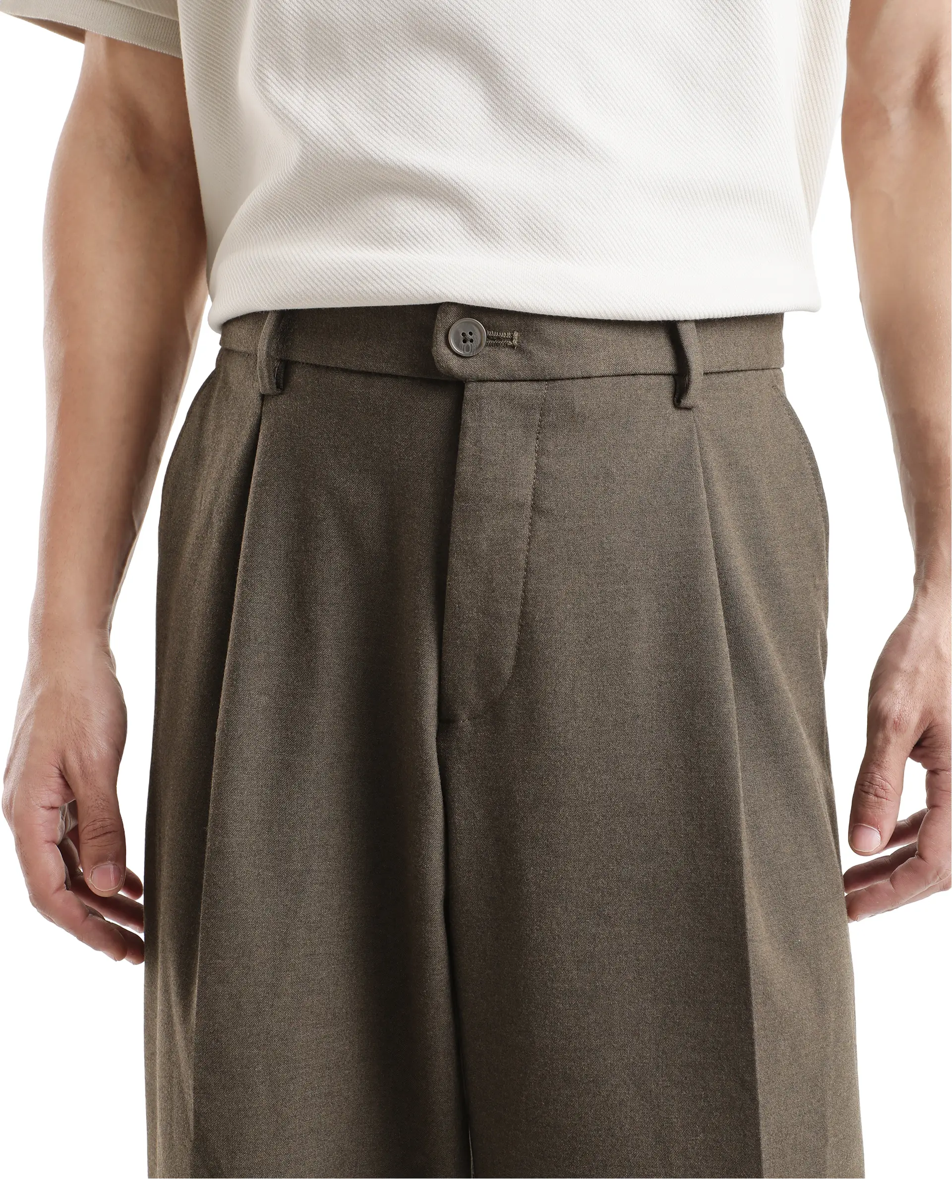 Rare Rabbit Men's Brelint Brown Cotton Blend Plain Relaxed Fit Trouser - Image 3