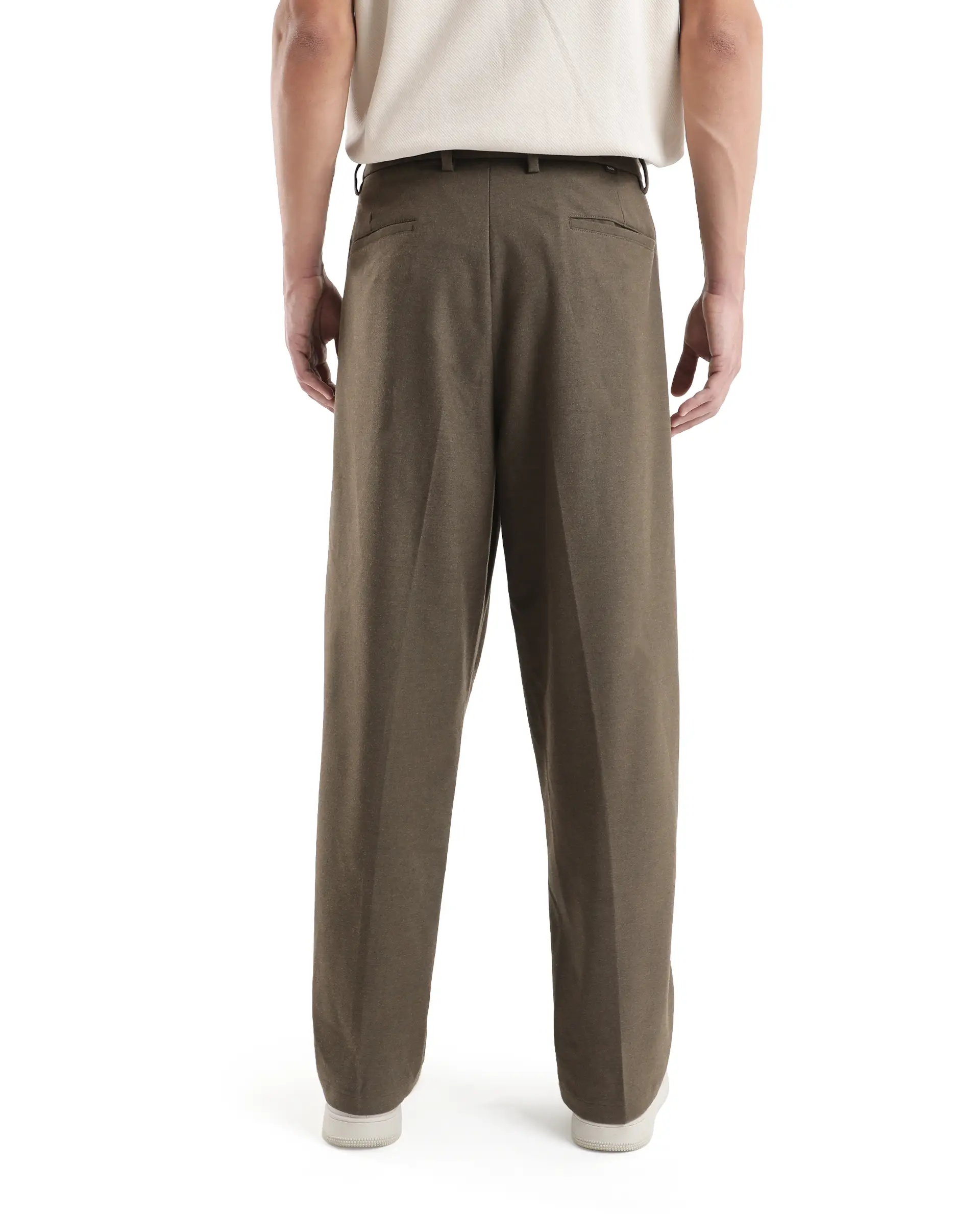 Rare Rabbit Men's Brelint Brown Cotton Blend Plain Relaxed Fit Trouser - Image 4