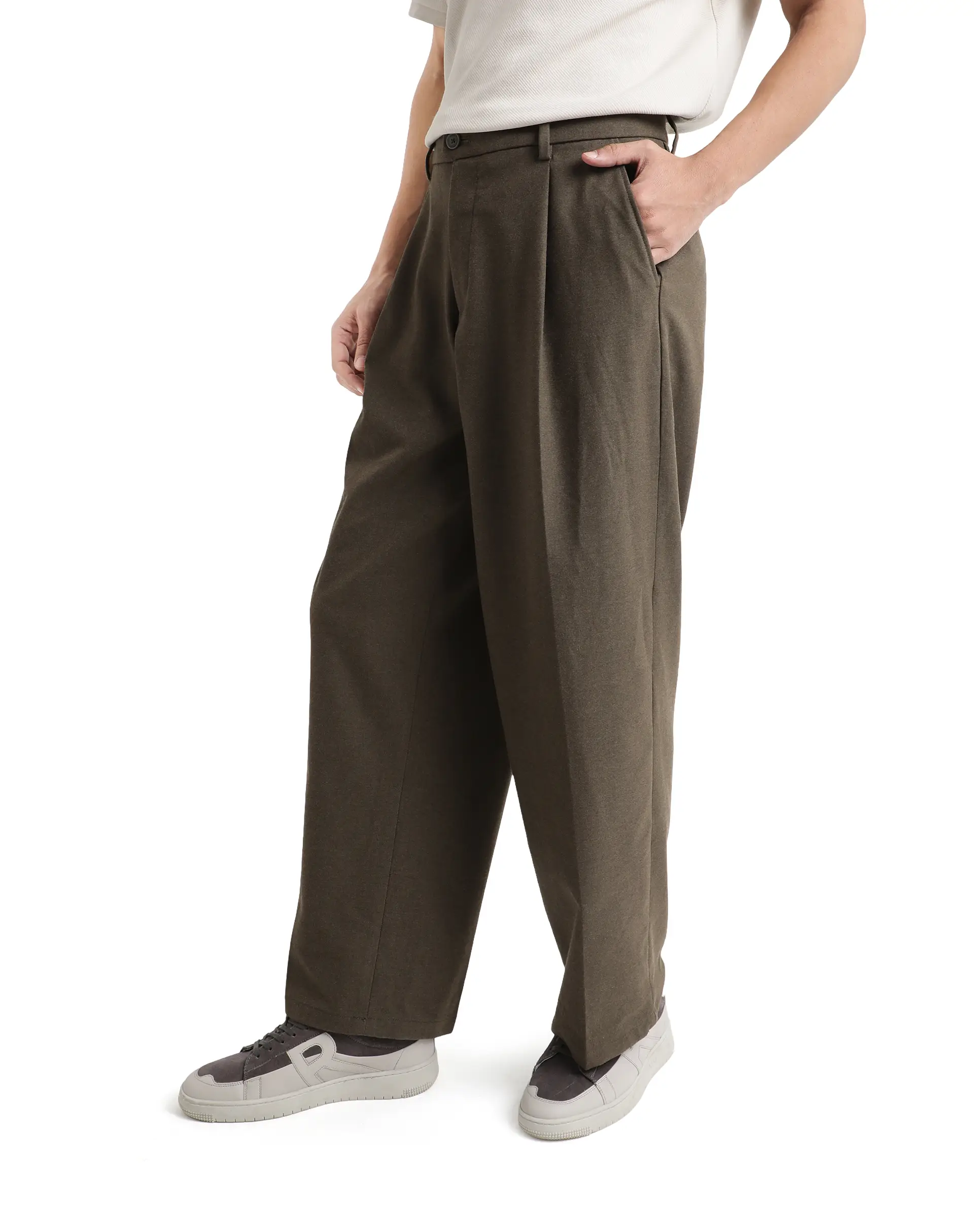 Rare Rabbit Men's Brelint Brown Cotton Blend Plain Relaxed Fit Trouser - Image 5