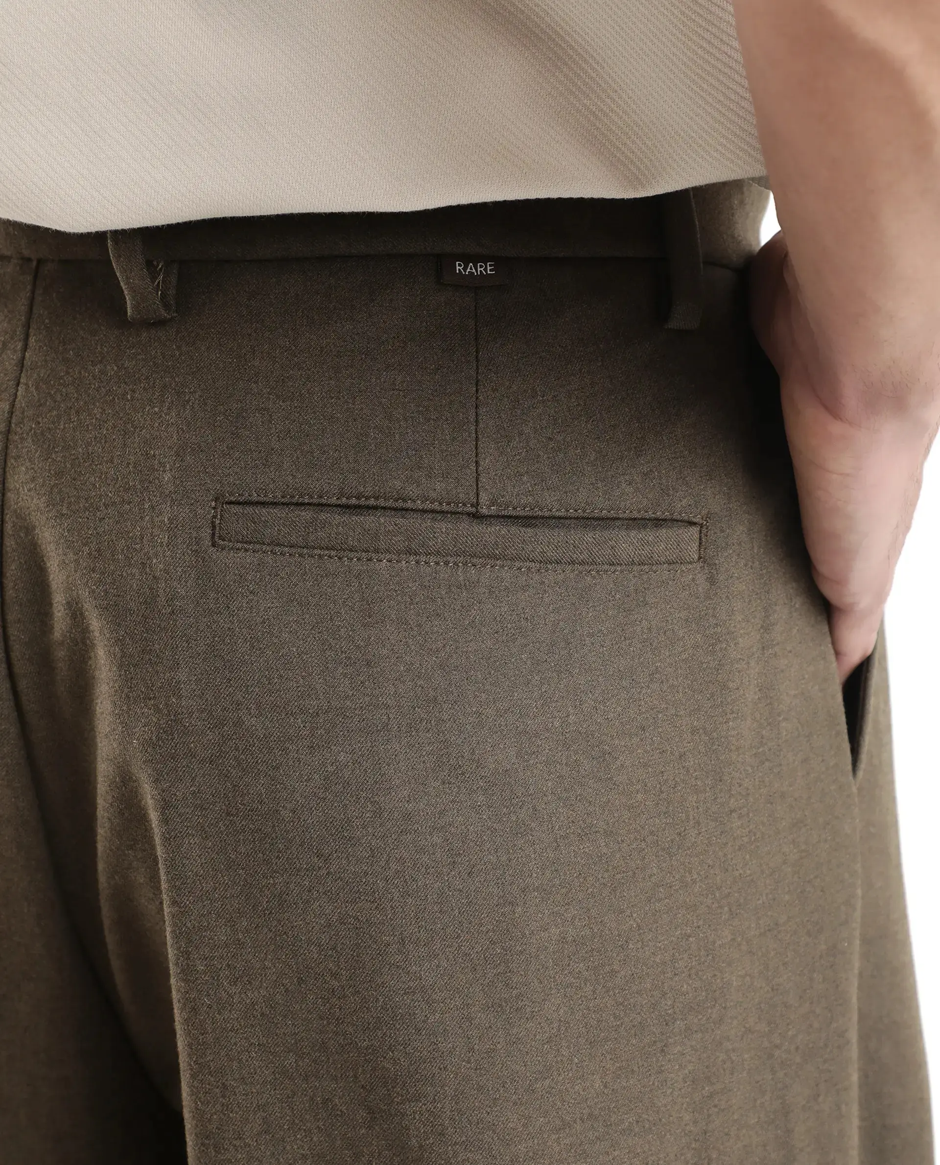 Rare Rabbit Men's Brelint Brown Cotton Blend Plain Relaxed Fit Trouser - Image 8