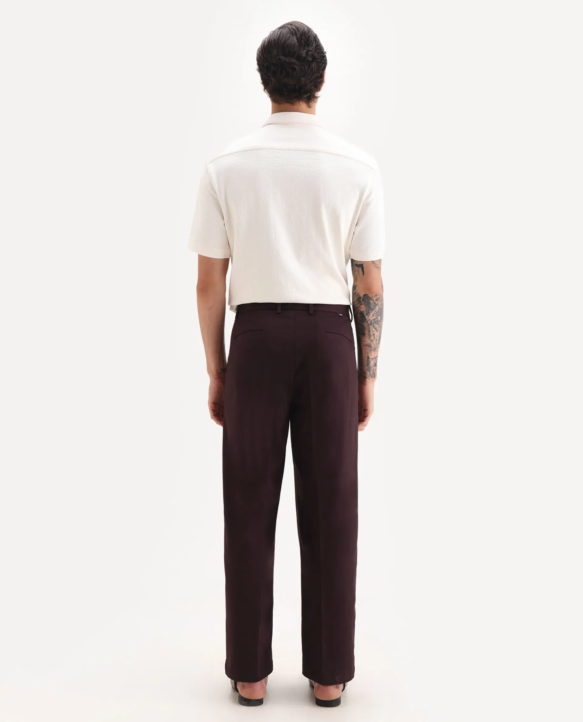 Rare Rabbit Men's Brelint Maroon Cotton Blend Plain Relaxed Fit Trouser - Image 6