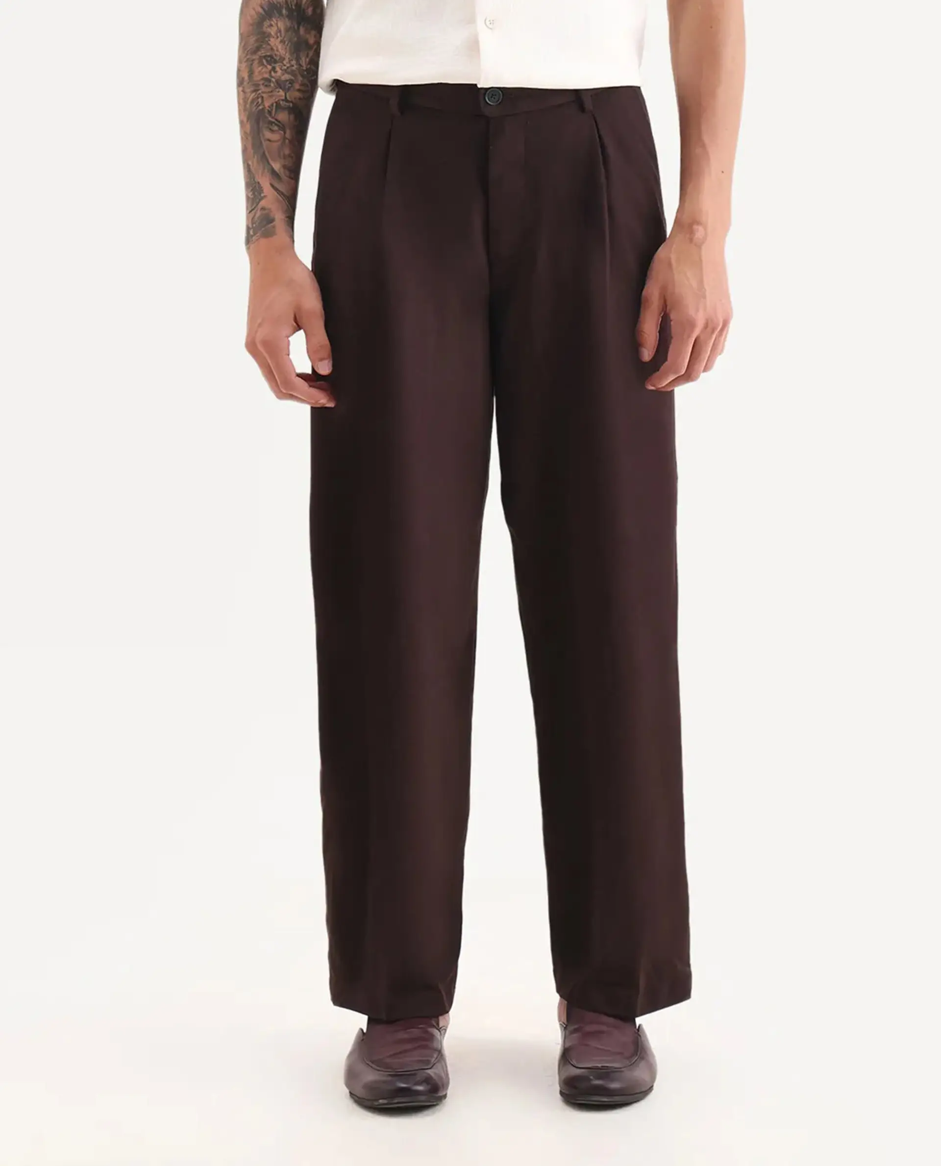 Rare Rabbit Men's Brelint Maroon Cotton Blend Plain Relaxed Fit Trouser - Image 7