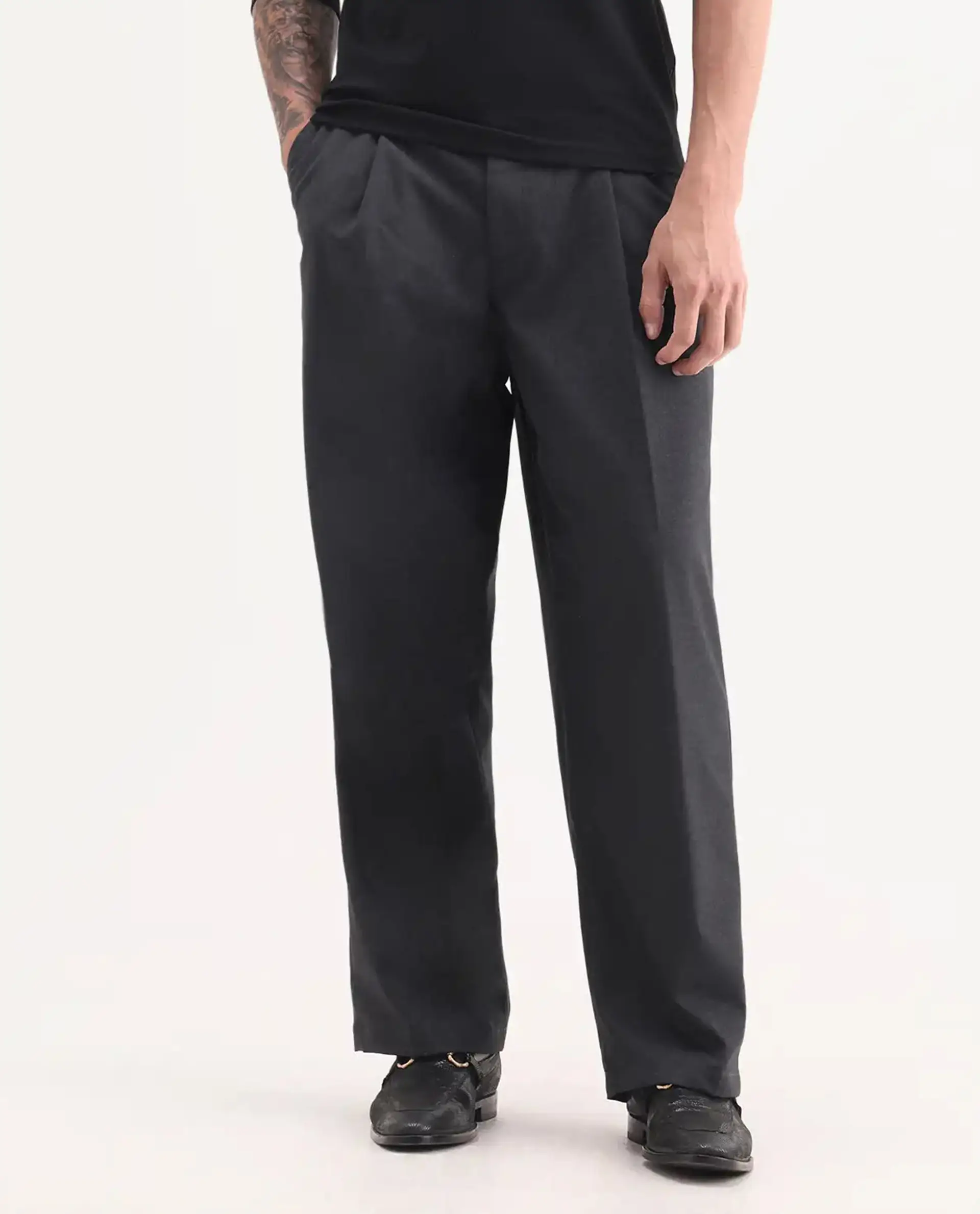 Rare Rabbit Men's Brelint Navy Cotton Blend Plain Relaxed Fit Trouser - Image 10