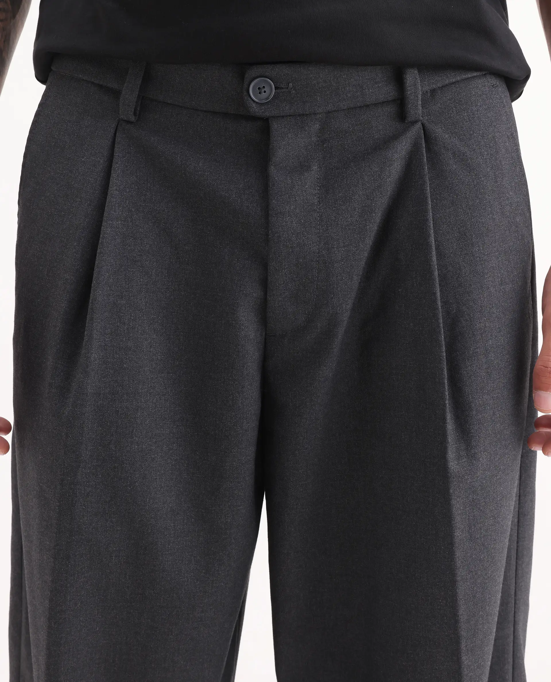 Rare Rabbit Men's Brelint Navy Cotton Blend Plain Relaxed Fit Trouser - Image 3