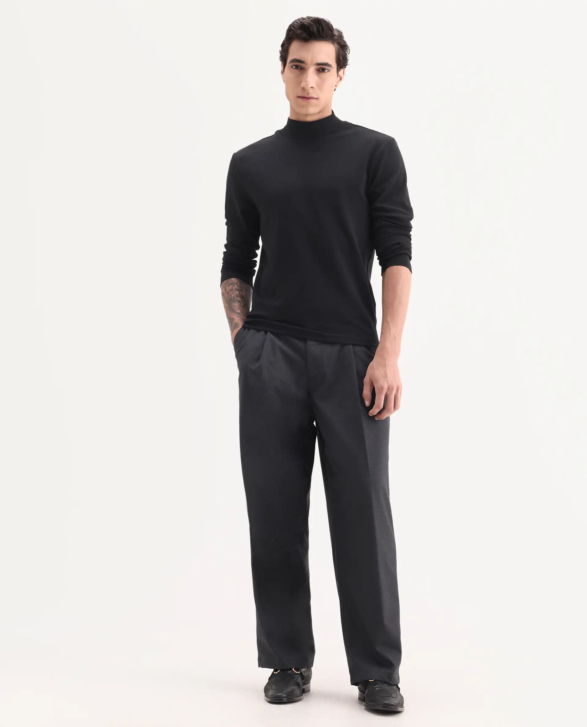Rare Rabbit Men's Brelint Navy Cotton Blend Plain Relaxed Fit Trouser - Image 4