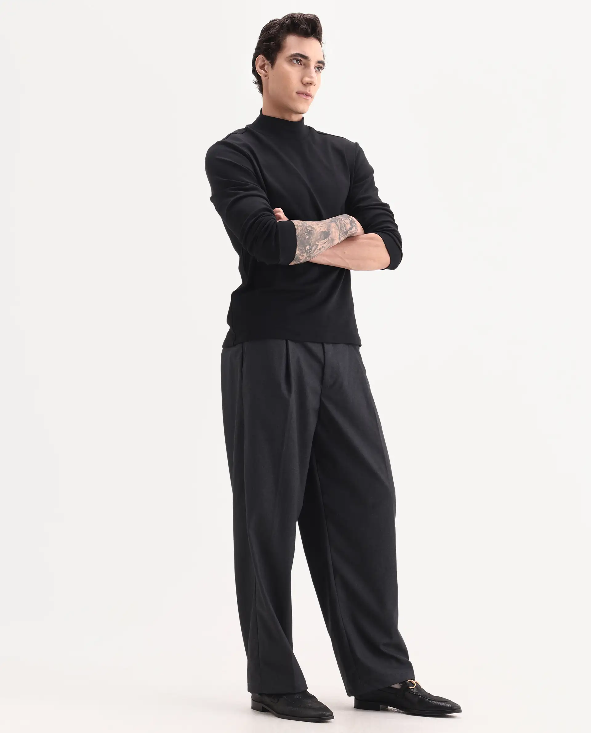 Rare Rabbit Men's Brelint Navy Cotton Blend Plain Relaxed Fit Trouser - Image 5
