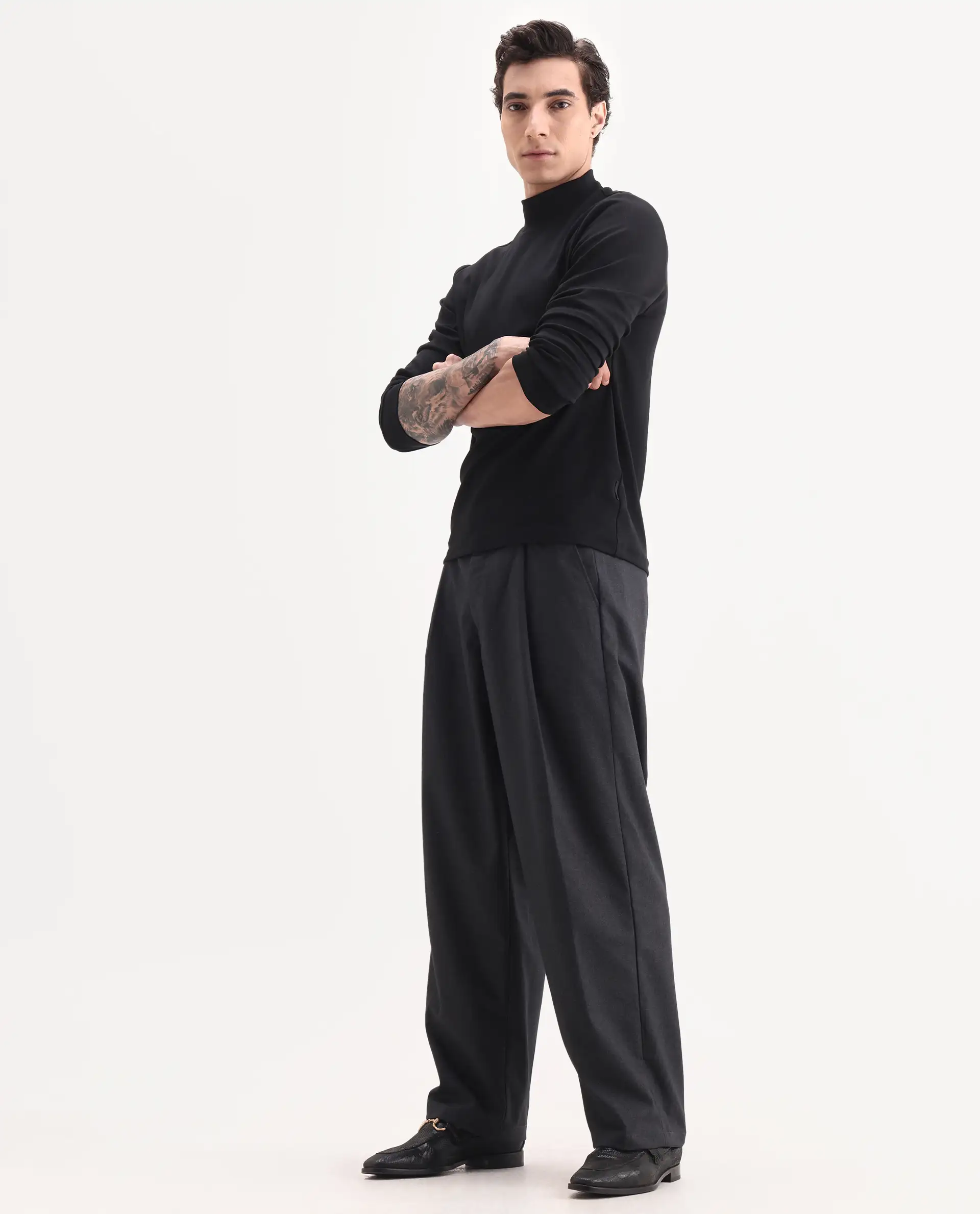 Rare Rabbit Men's Brelint Navy Cotton Blend Plain Relaxed Fit Trouser - Image 6