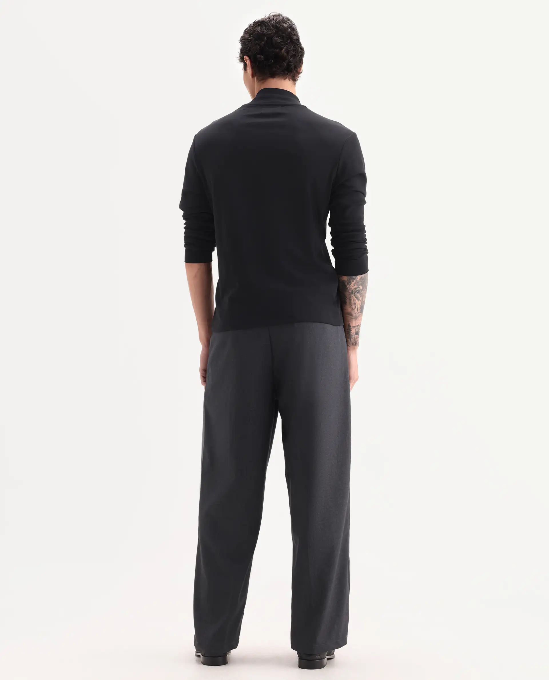 Rare Rabbit Men's Brelint Navy Cotton Blend Plain Relaxed Fit Trouser - Image 9