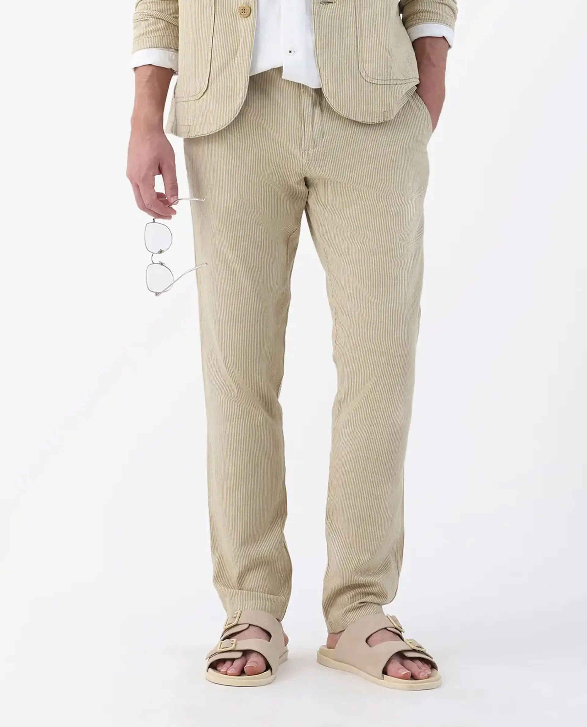 Rare Rabbit Men's Brera Mustard Linen Blend Striped Print Regular Fit Trouser - Image 10