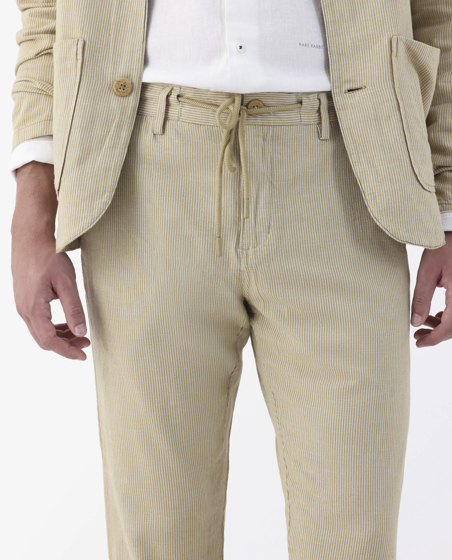 Rare Rabbit Men's Brera Mustard Linen Blend Striped Print Regular Fit Trouser - Image 4