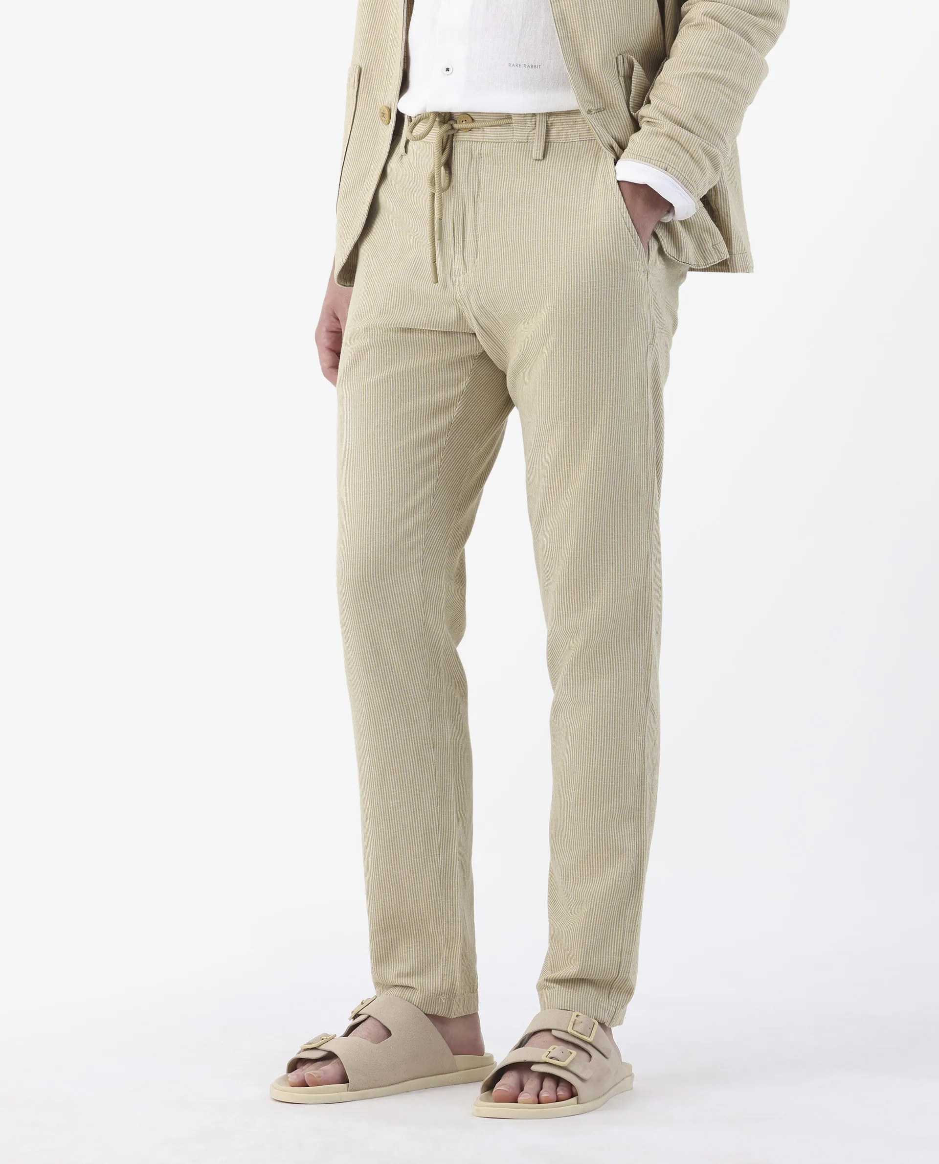 Rare Rabbit Men's Brera Mustard Linen Blend Striped Print Regular Fit Trouser - Image 5