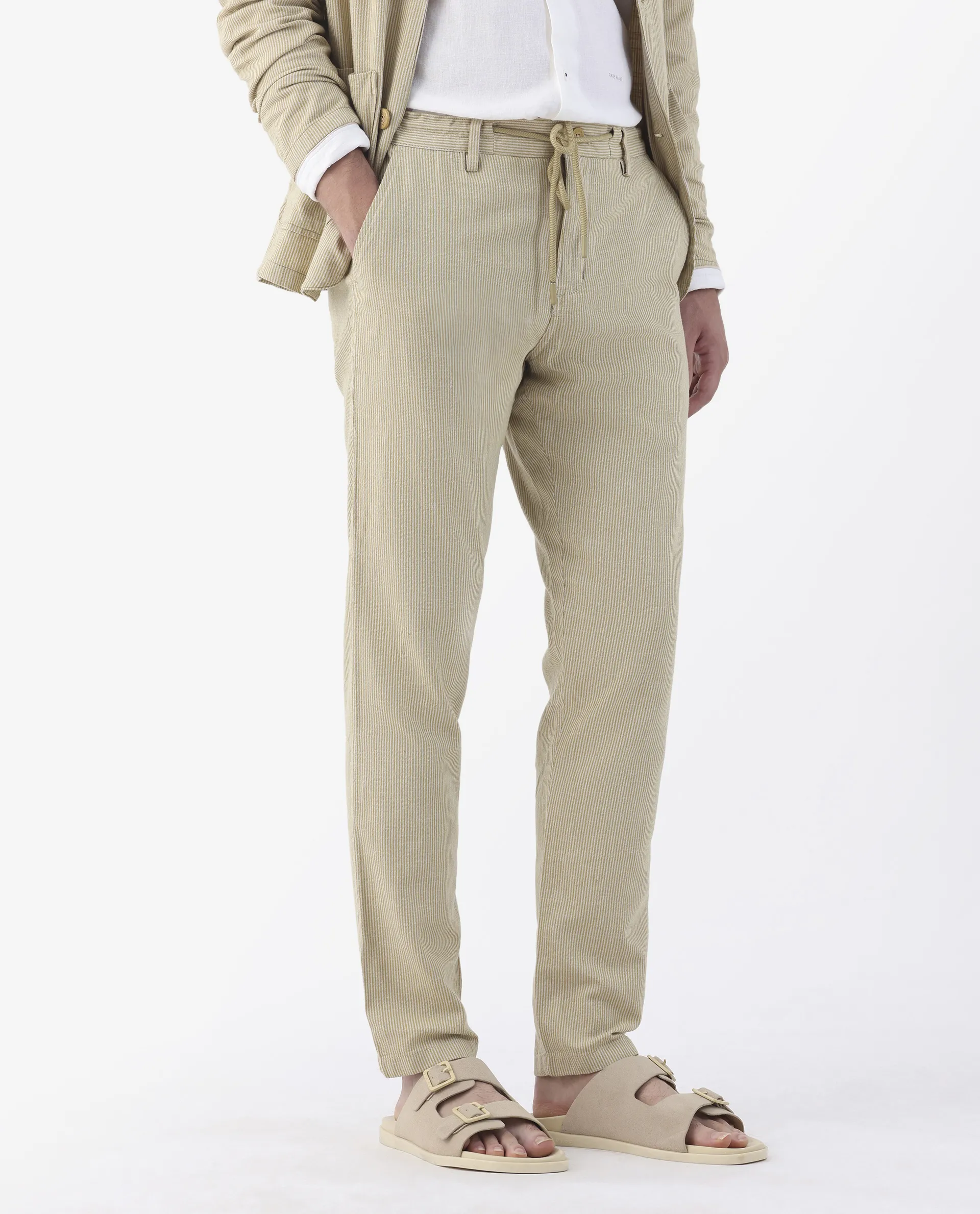 Rare Rabbit Men's Brera Mustard Linen Blend Striped Print Regular Fit Trouser - Image 6