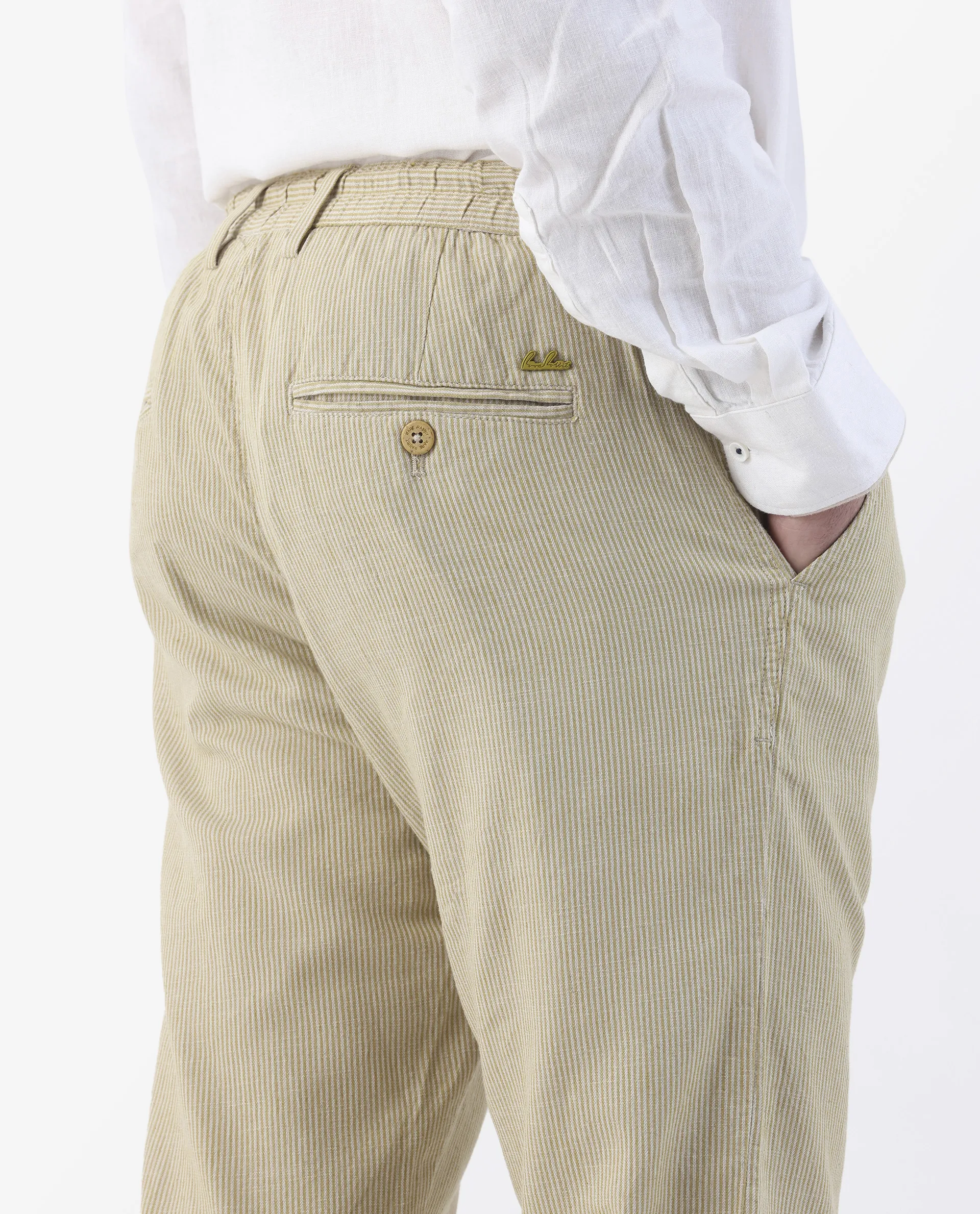 Rare Rabbit Men's Brera Mustard Linen Blend Striped Print Regular Fit Trouser - Image 7