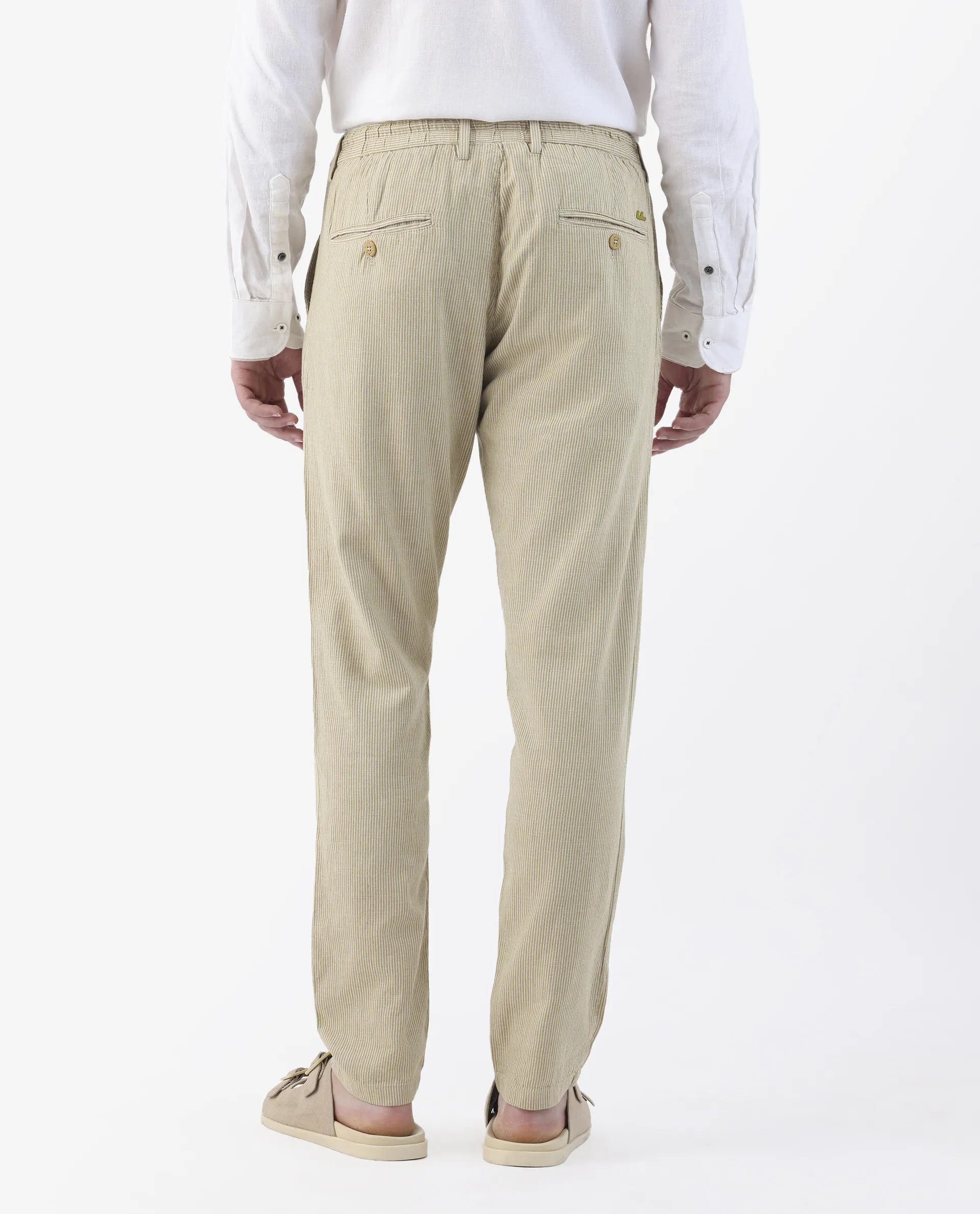 Rare Rabbit Men's Brera Mustard Linen Blend Striped Print Regular Fit Trouser - Image 8