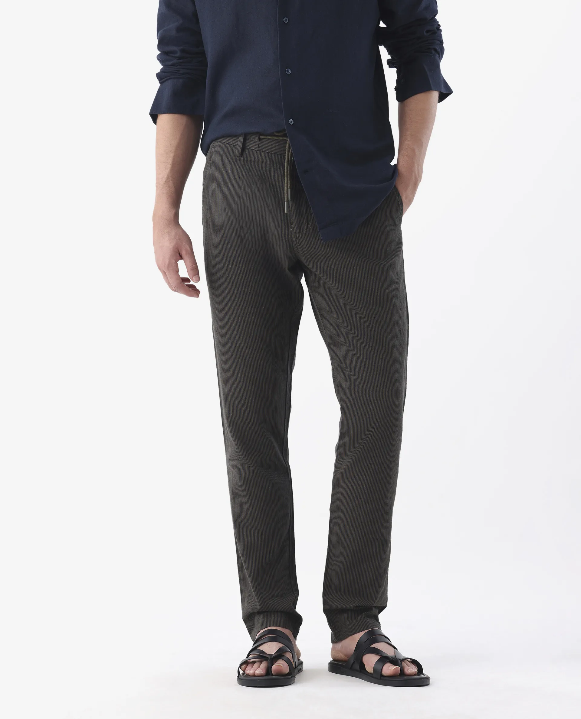 Rare Rabbit Men's Brera Olive Linen Blend Striped Print Regular Fit Trouser - Image 2