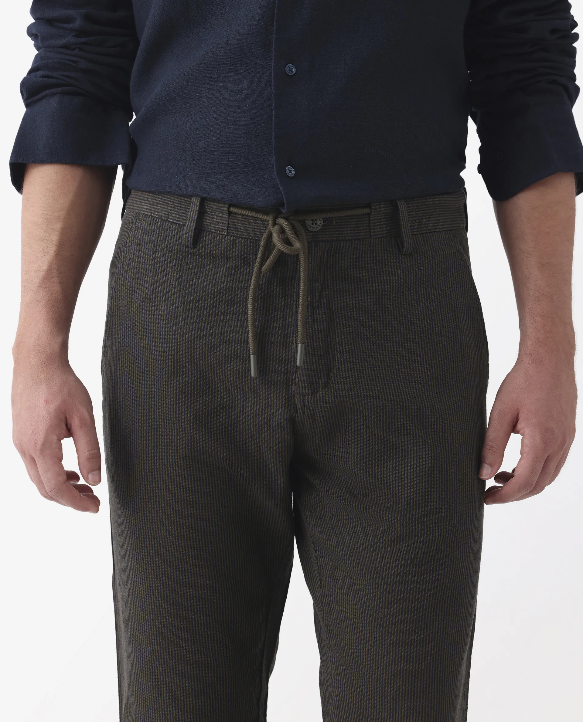 Rare Rabbit Men's Brera Olive Linen Blend Striped Print Regular Fit Trouser - Image 4