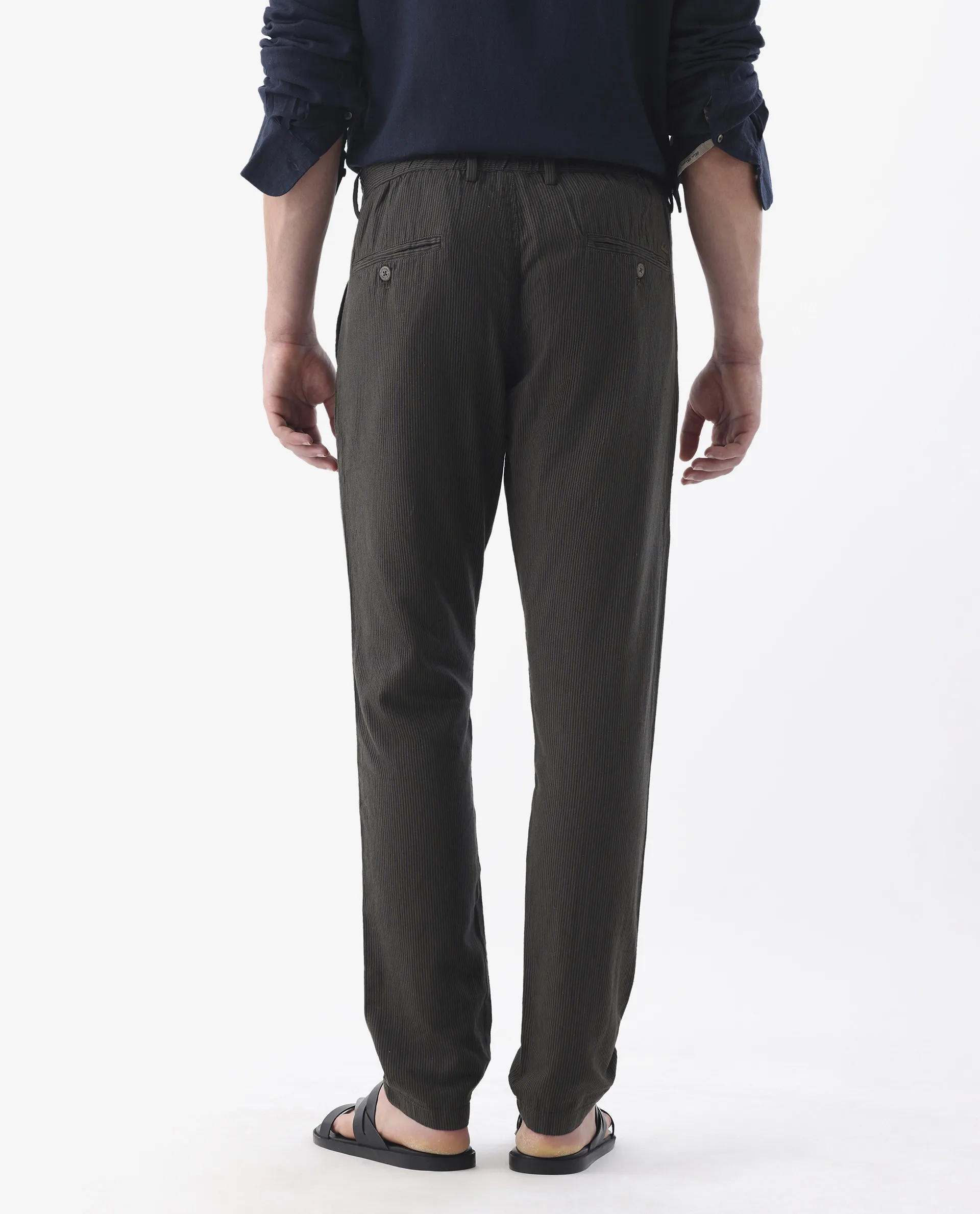 Rare Rabbit Men's Brera Olive Linen Blend Striped Print Regular Fit Trouser - Image 8