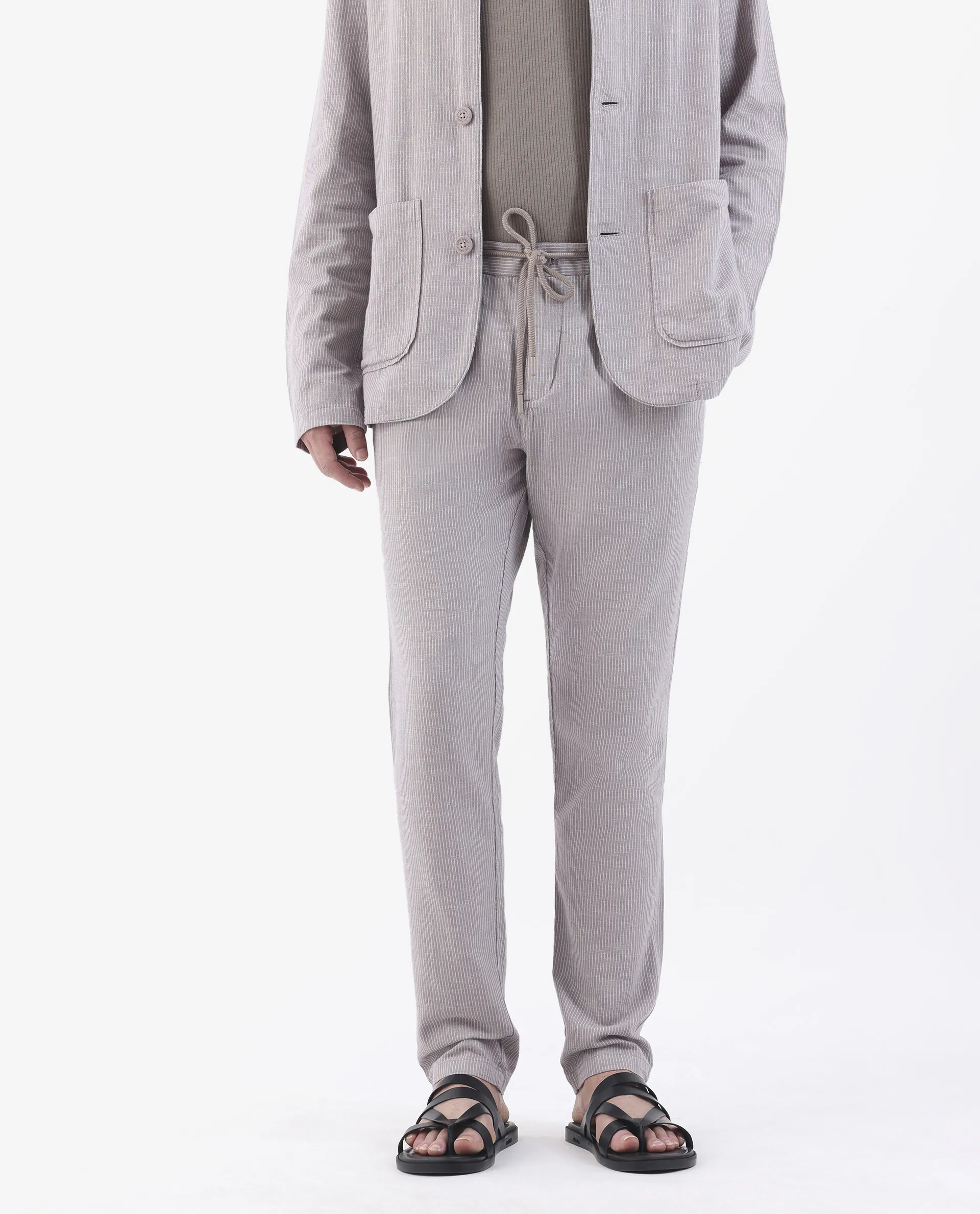 Rare Rabbit Men's Brera Puprle Linen Blend Striped Print Regular Fit Trouser - Image 2