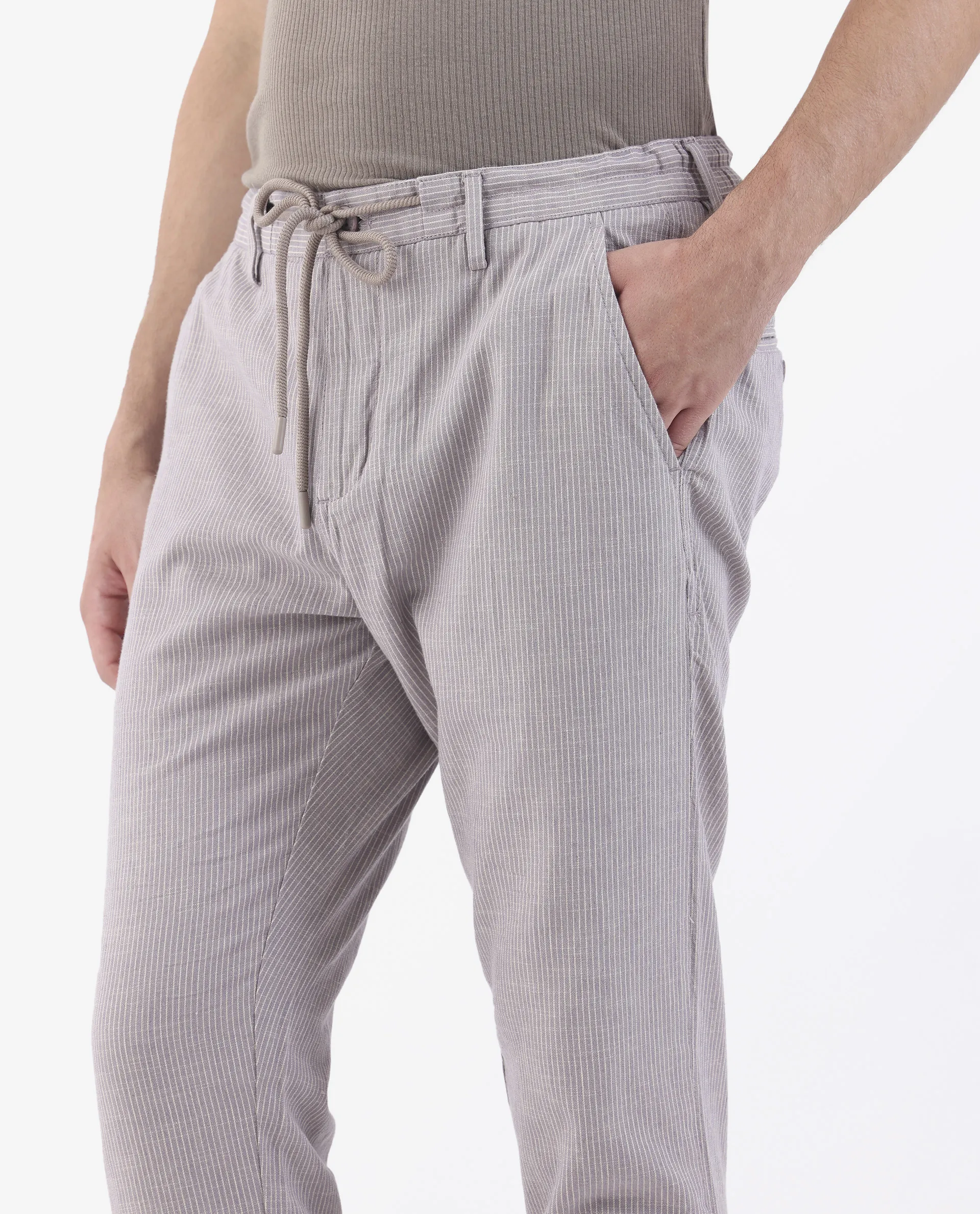 Rare Rabbit Men's Brera Puprle Linen Blend Striped Print Regular Fit Trouser - Image 3