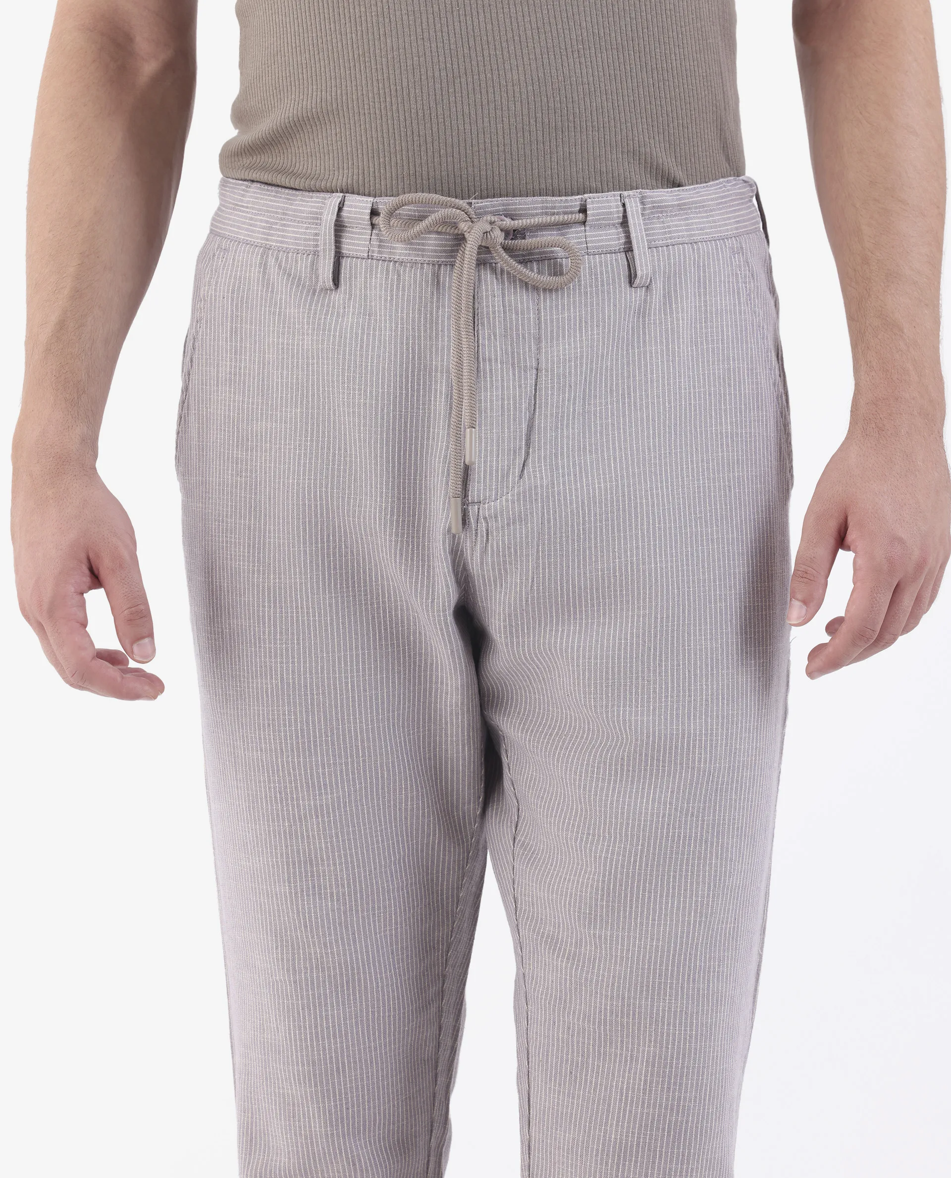 Rare Rabbit Men's Brera Puprle Linen Blend Striped Print Regular Fit Trouser - Image 4