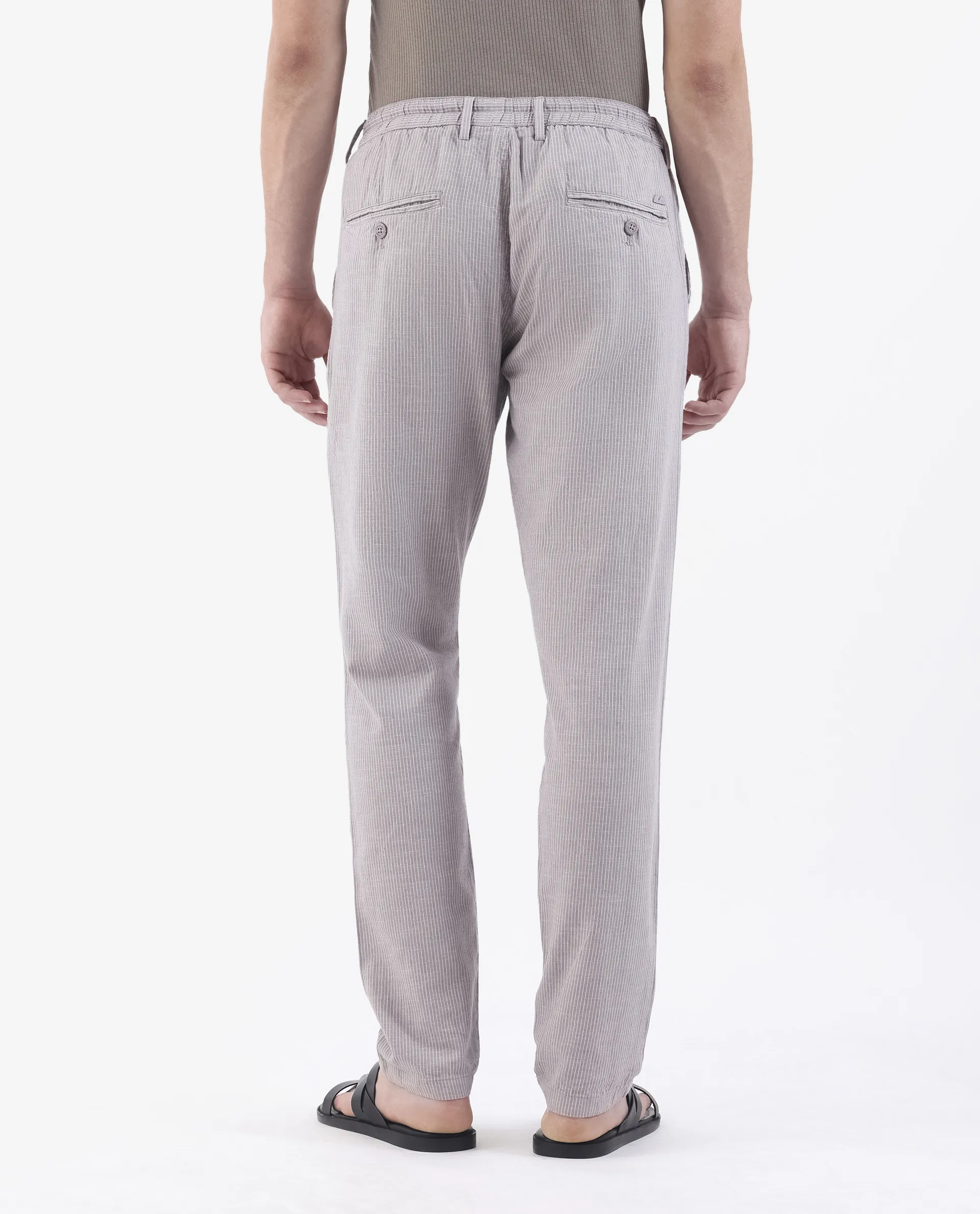 Rare Rabbit Men's Brera Puprle Linen Blend Striped Print Regular Fit Trouser - Image 8