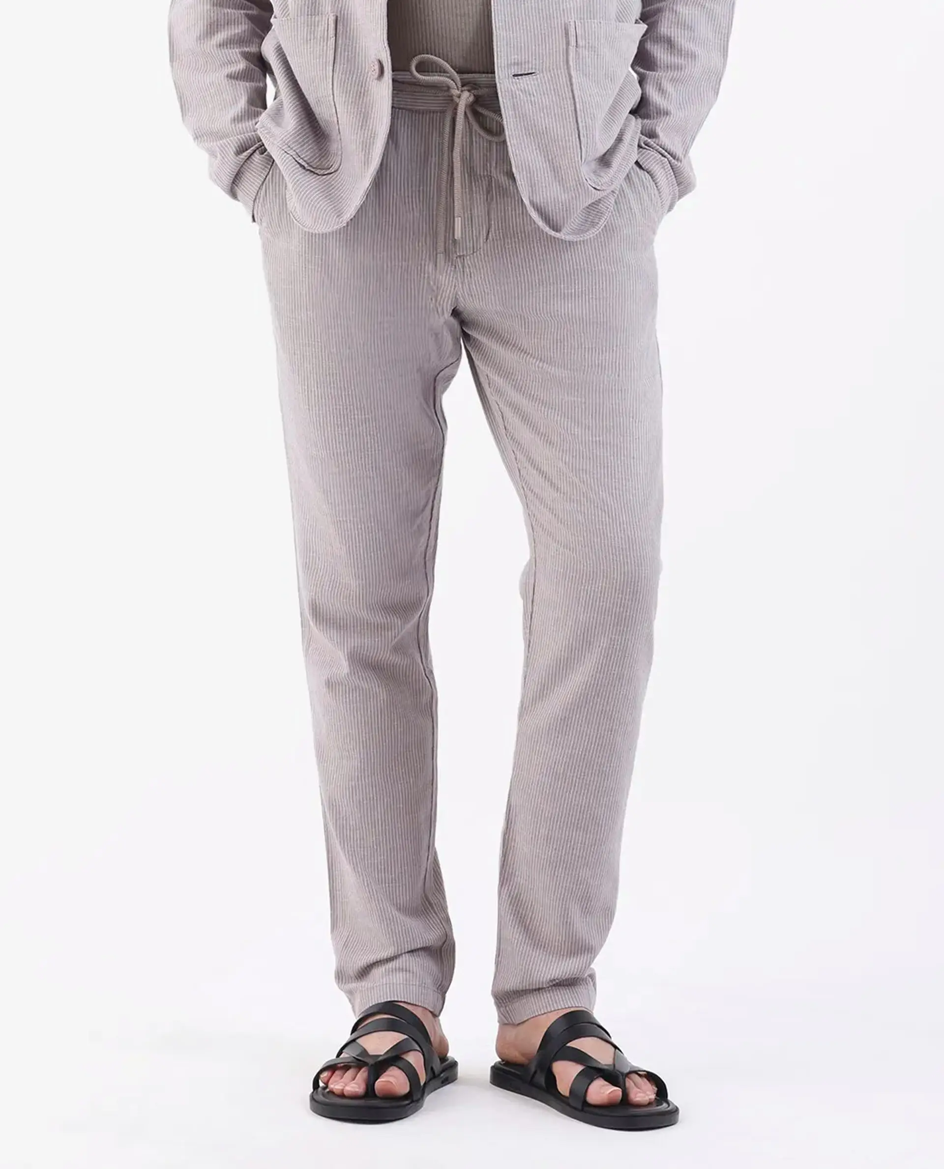 Rare Rabbit Men's Brera Puprle Linen Blend Striped Print Regular Fit Trouser - Image 9