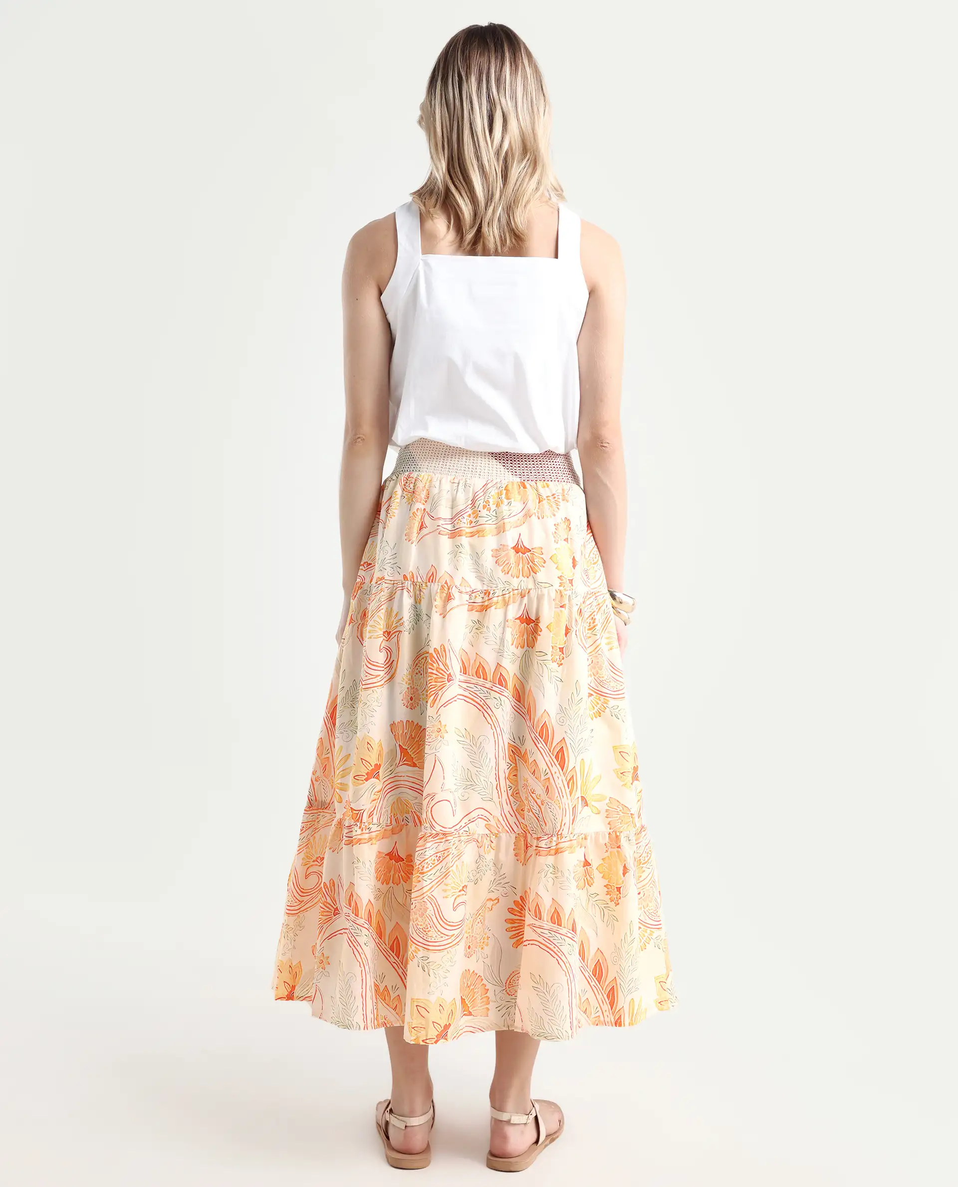 Rareism Women's Bresica Light Multi Cotton Paisley Print Midi Flared Skirt - Image 7