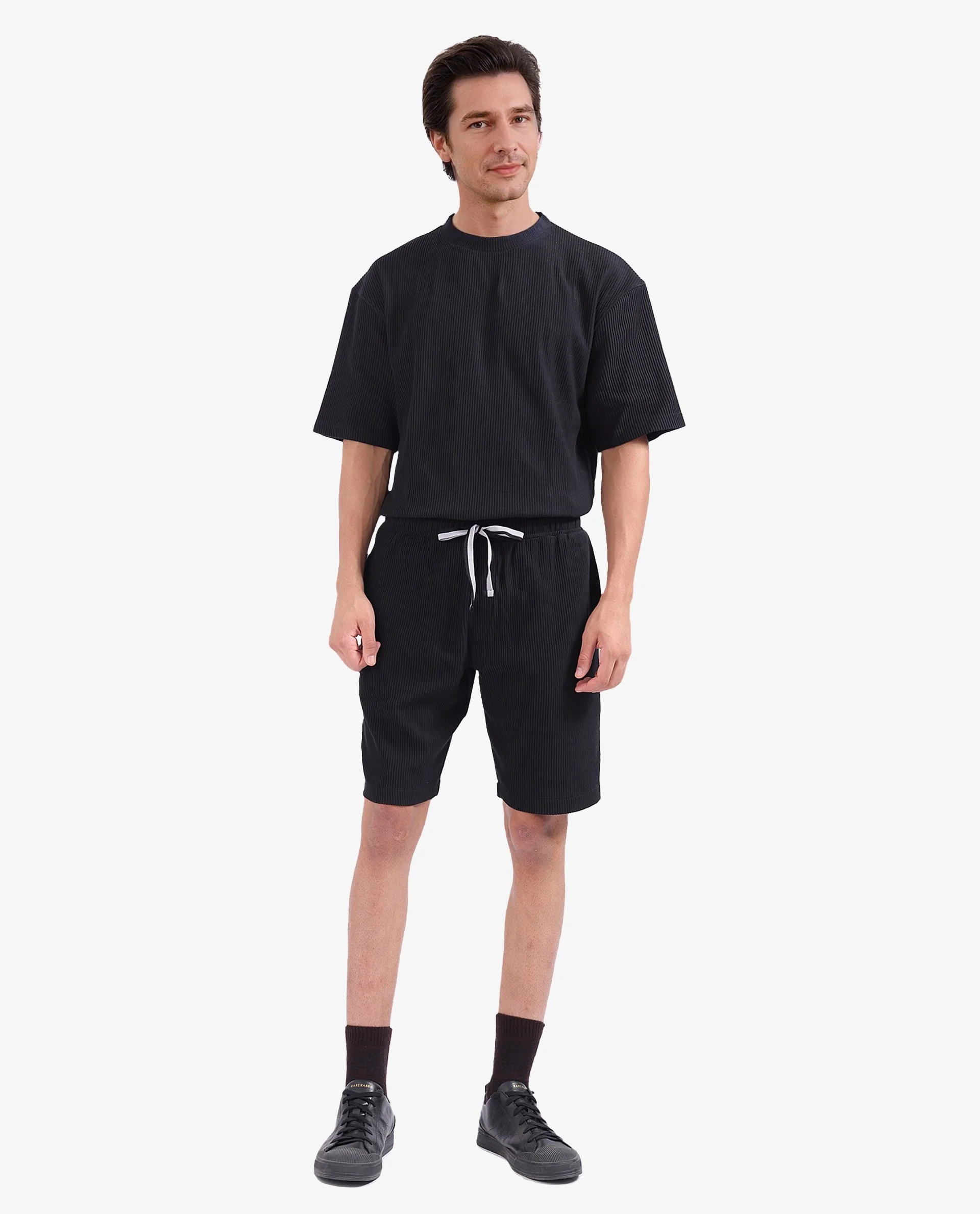 Rare Rabbit Men's Breto-1 Black Cotton Textured Regular Fit Shorts - Image 2