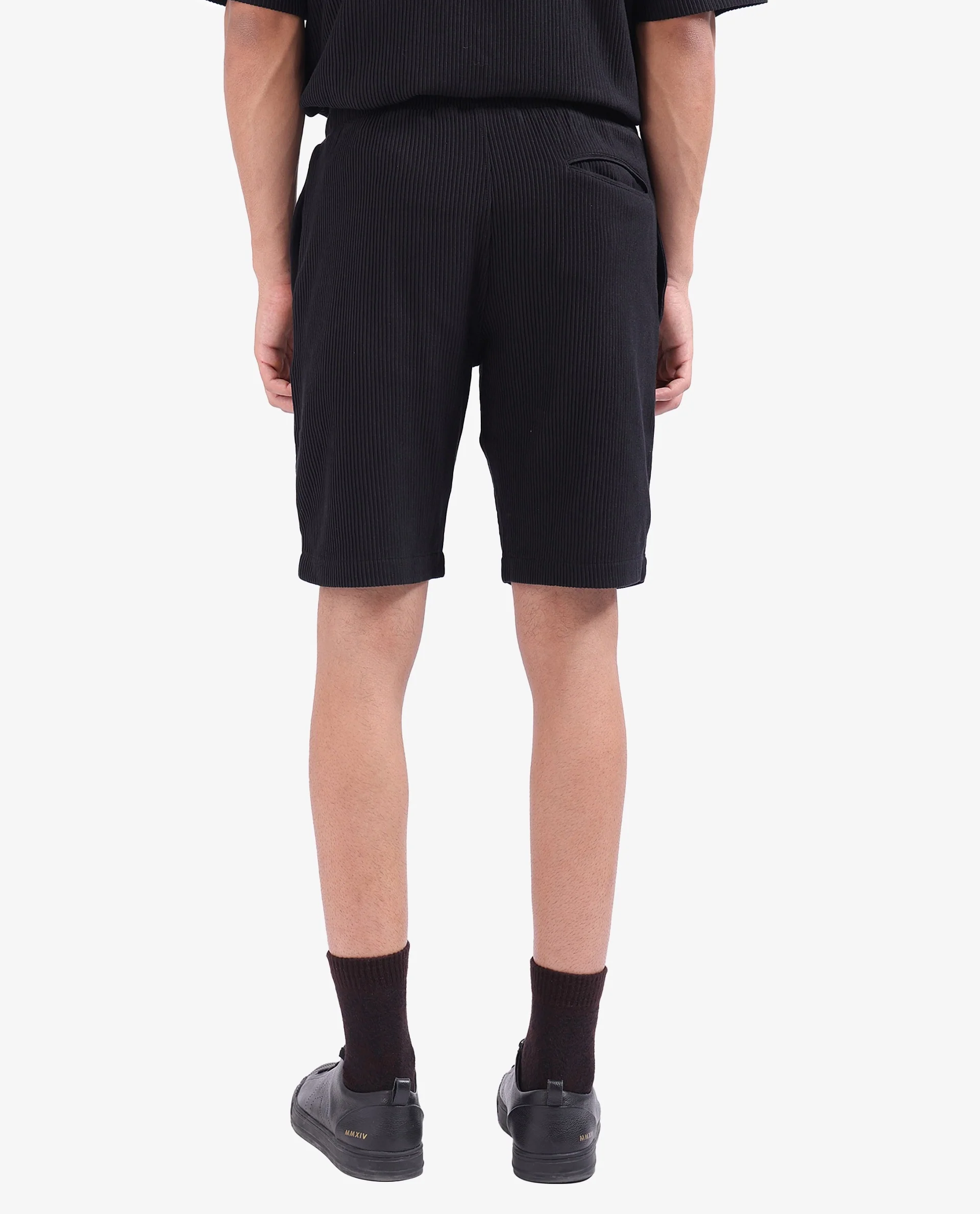 Rare Rabbit Men's Breto-1 Black Cotton Textured Regular Fit Shorts - Image 4
