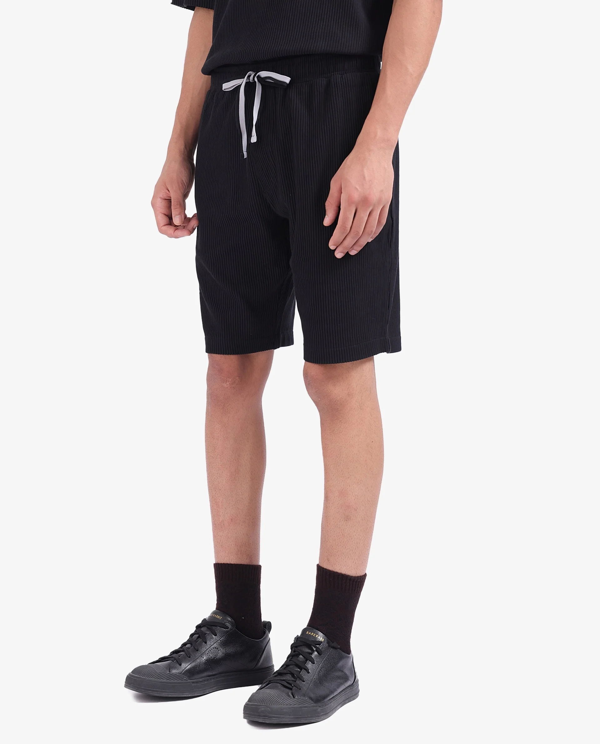 Rare Rabbit Men's Breto-1 Black Cotton Textured Regular Fit Shorts - Image 6