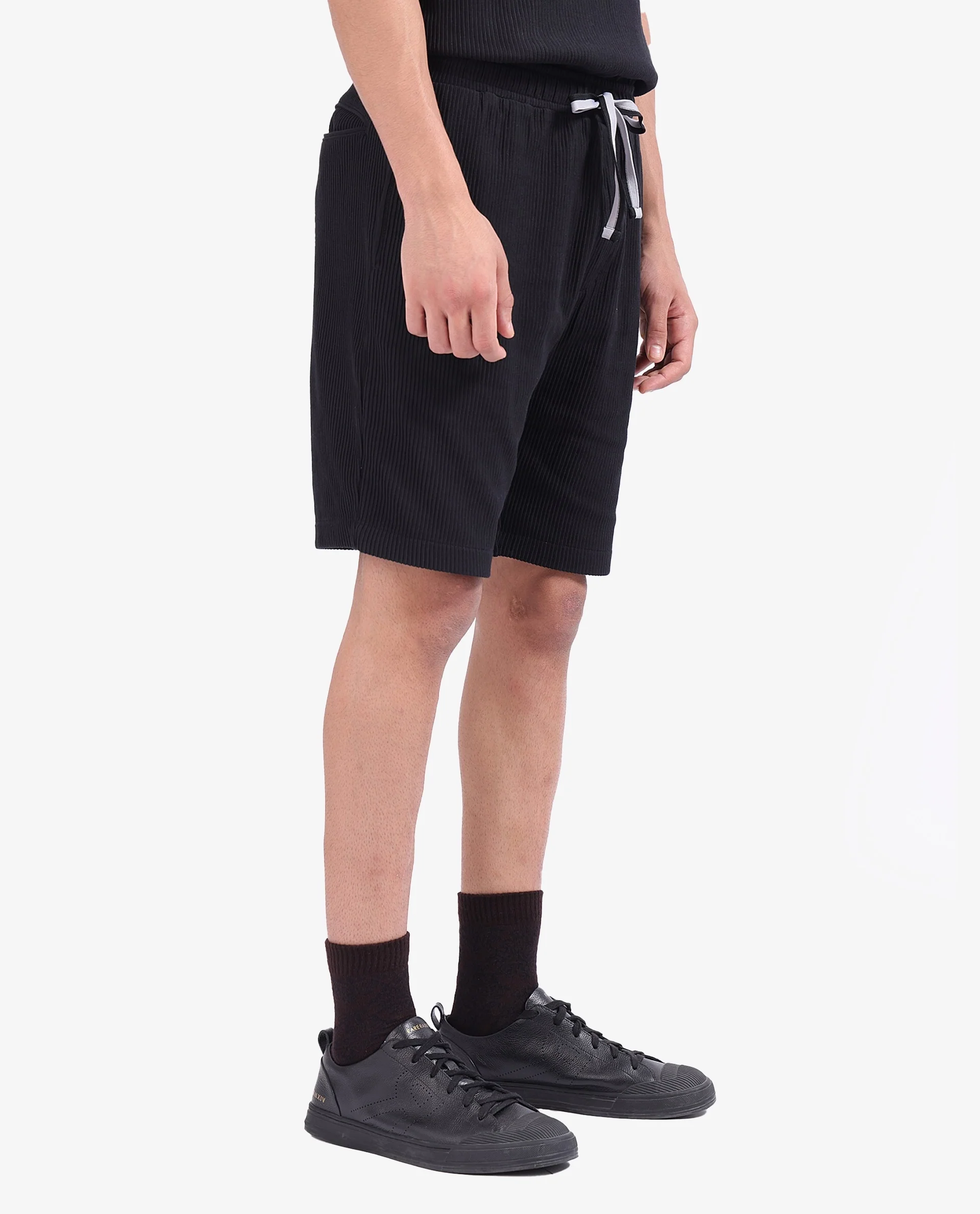 Rare Rabbit Men's Breto-1 Black Cotton Textured Regular Fit Shorts - Image 7