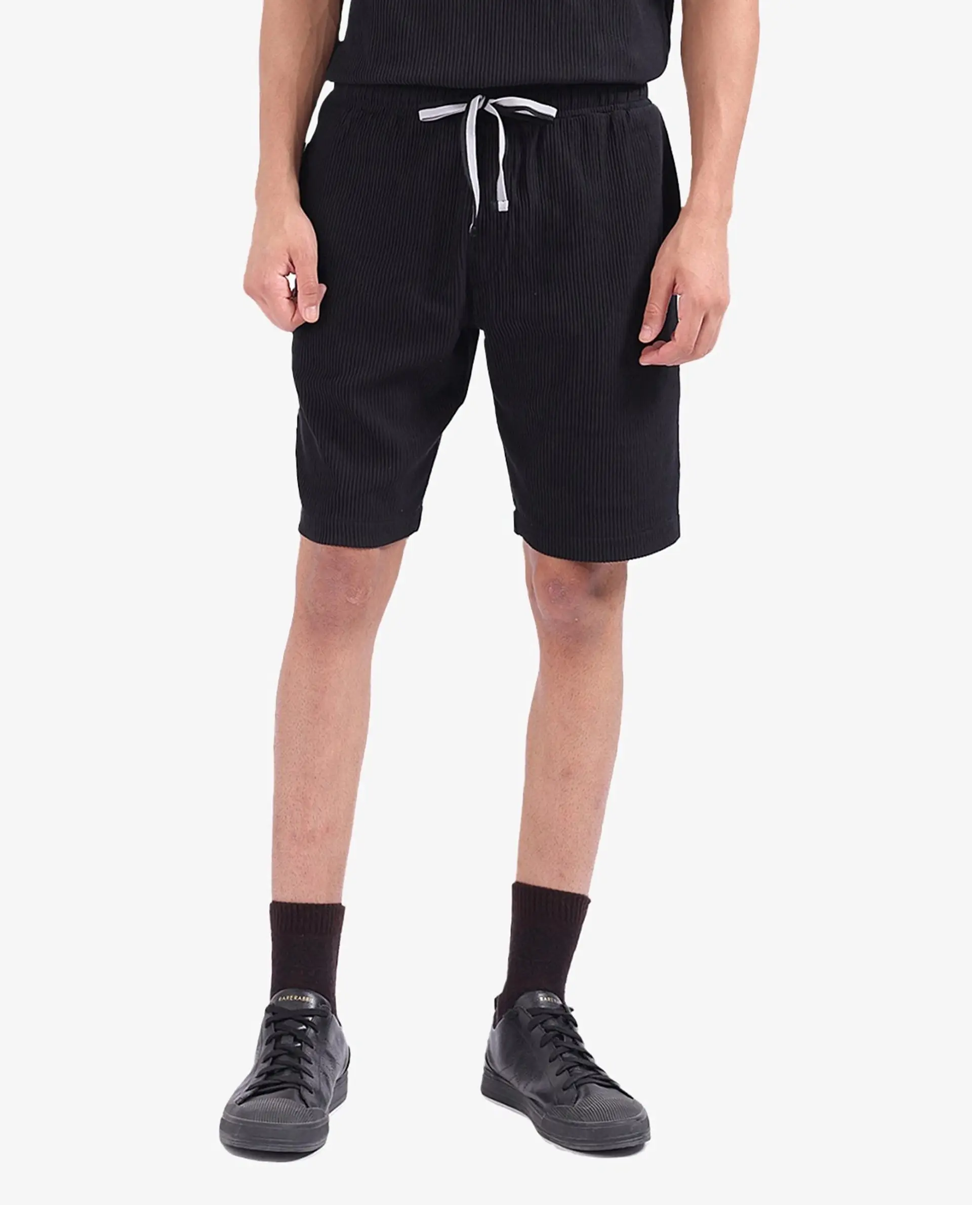 Rare Rabbit Men's Breto-1 Black Cotton Textured Regular Fit Shorts - Image 9