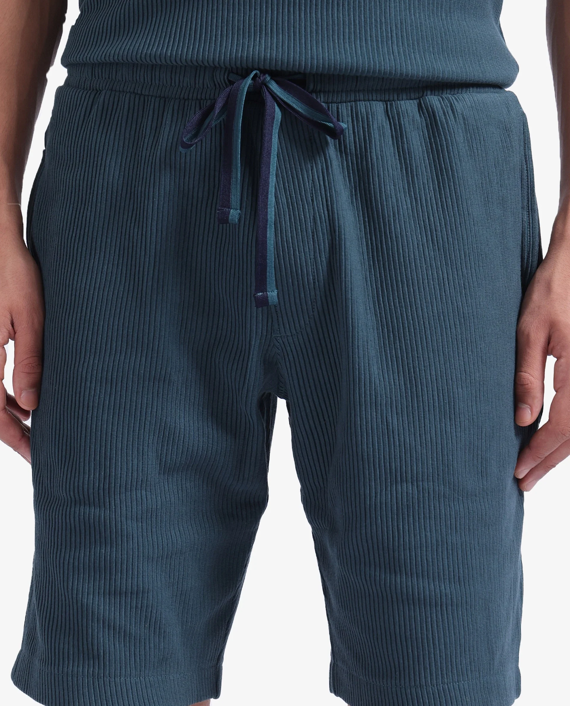 Rare Rabbit Men's Breto-1 Dark Green Cotton Textured Regular Fit Shorts - Image 3