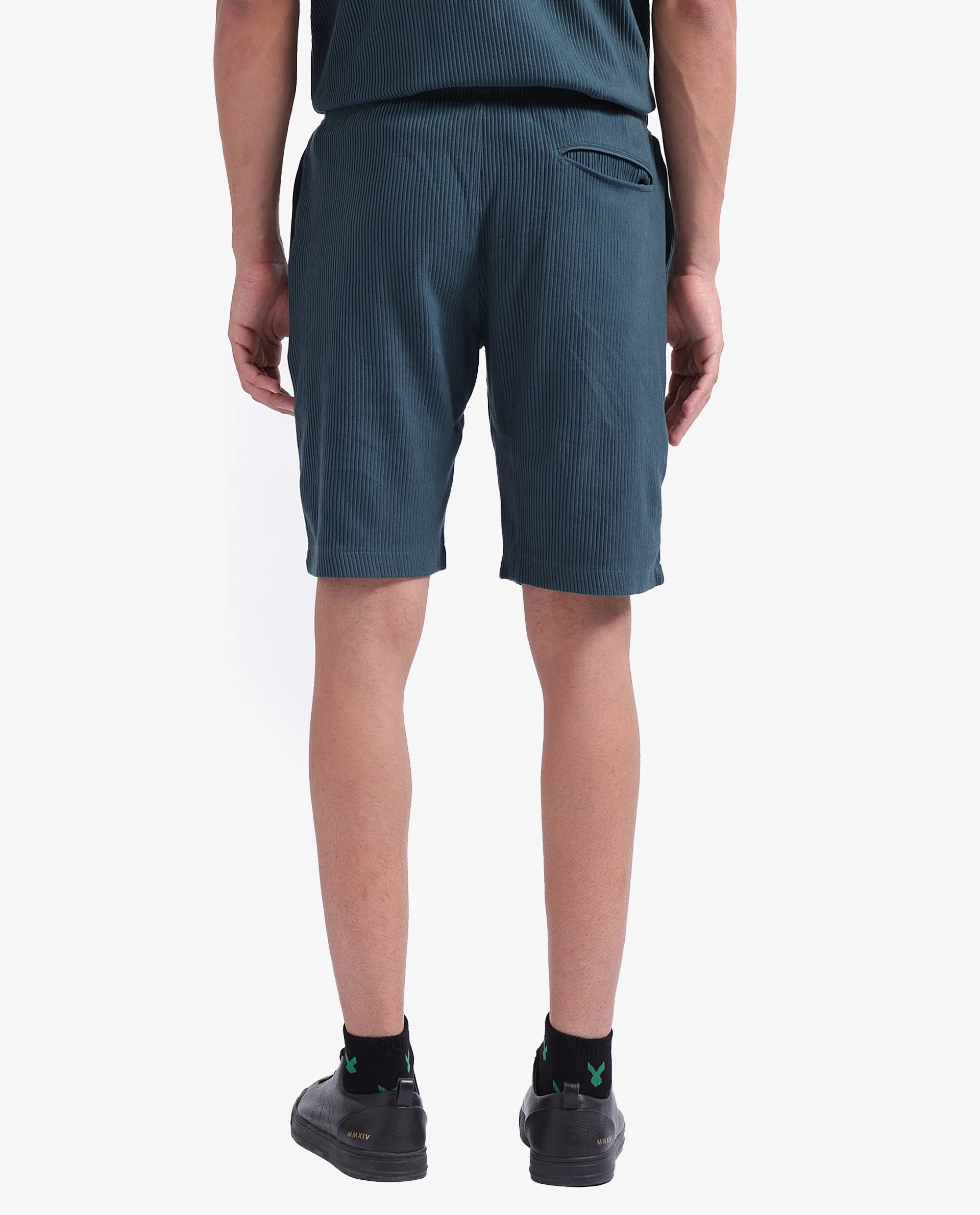 Rare Rabbit Men's Breto-1 Dark Green Cotton Textured Regular Fit Shorts - Image 4