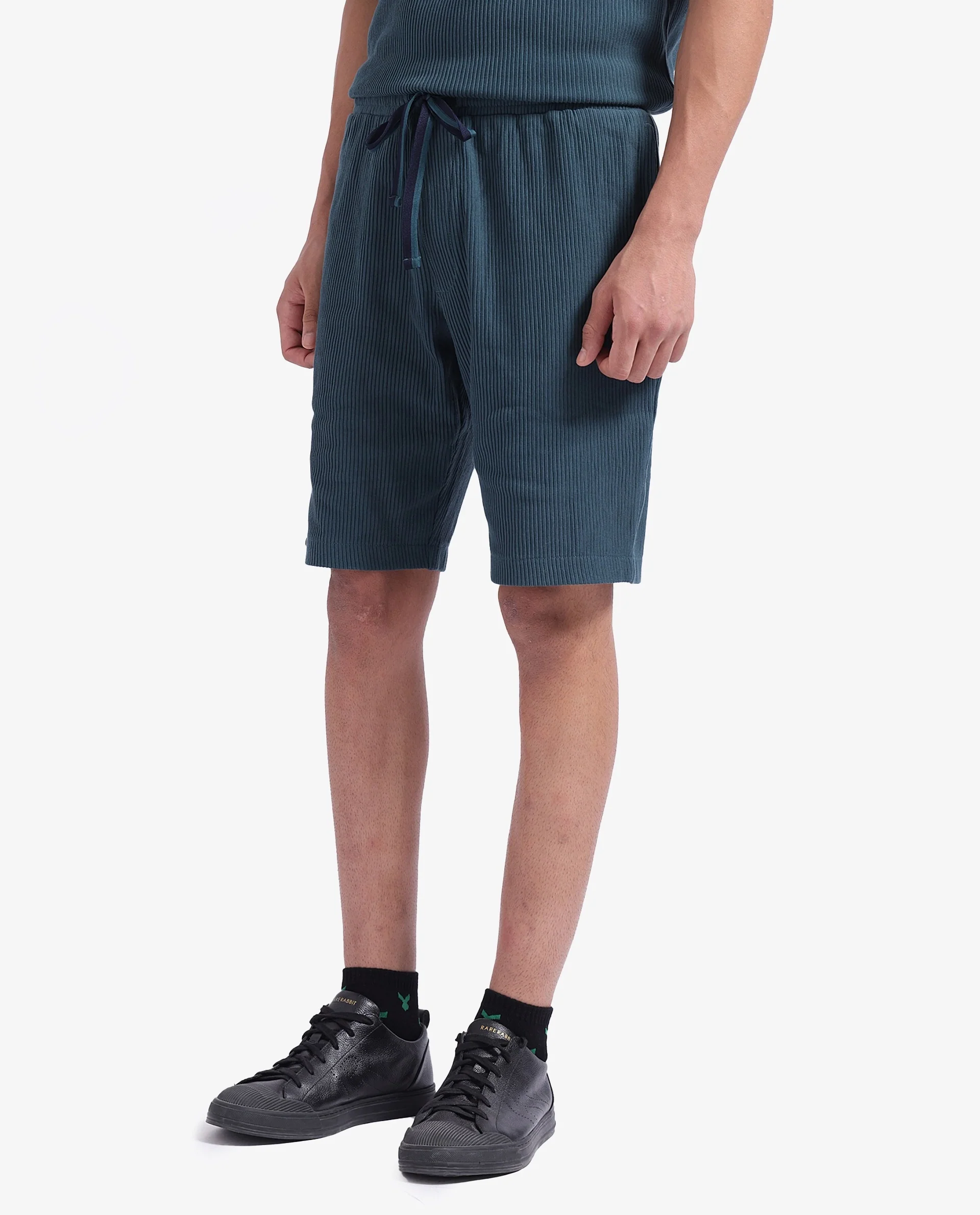 Rare Rabbit Men's Breto-1 Dark Green Cotton Textured Regular Fit Shorts - Image 5