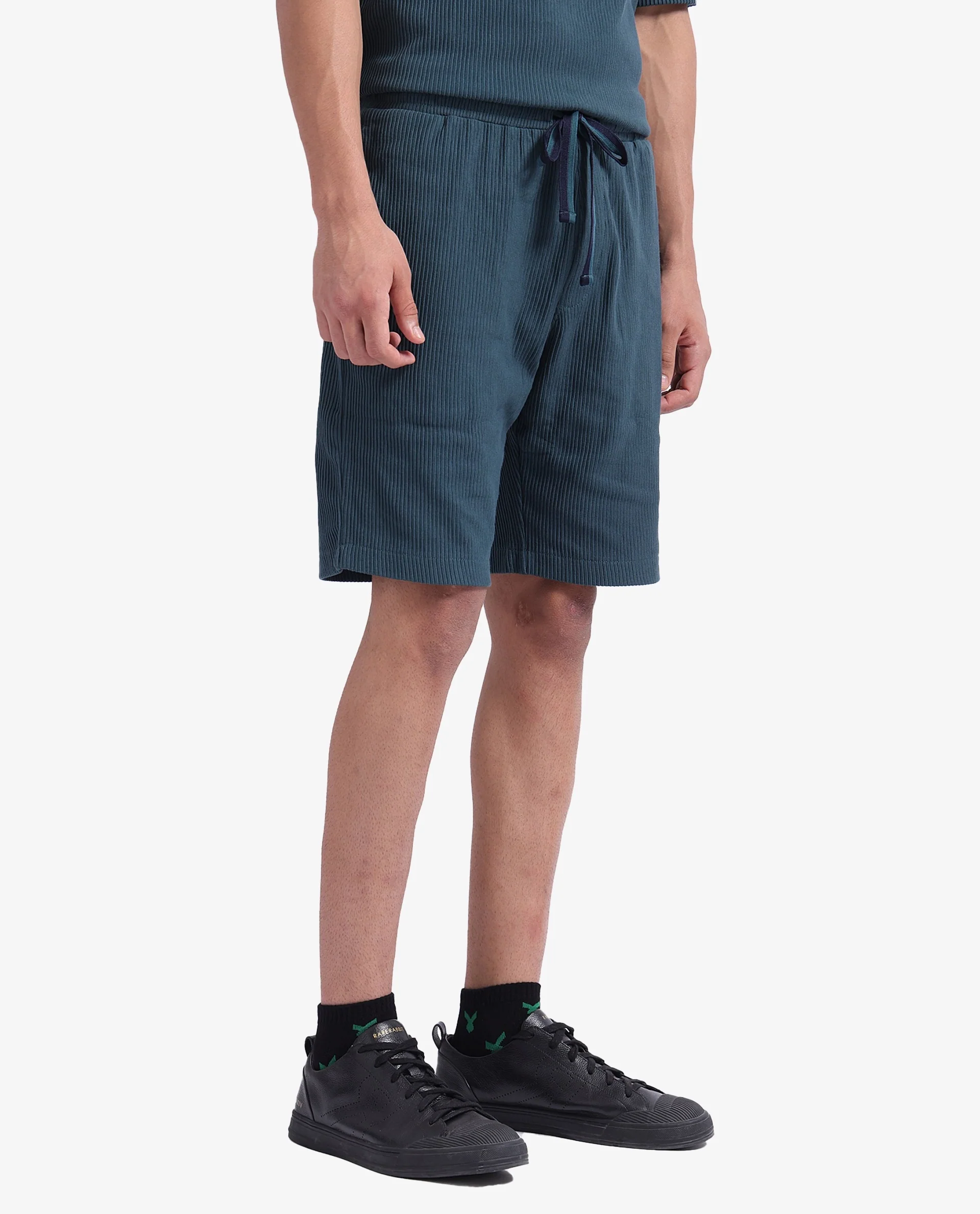 Rare Rabbit Men's Breto-1 Dark Green Cotton Textured Regular Fit Shorts - Image 6